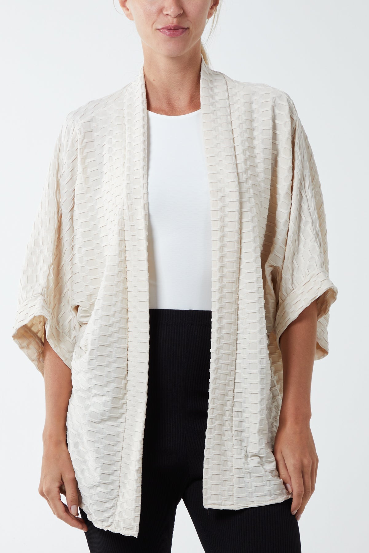 Waffle Texture Jersey Kimono Jacket JK1 WearAll Beige One Size