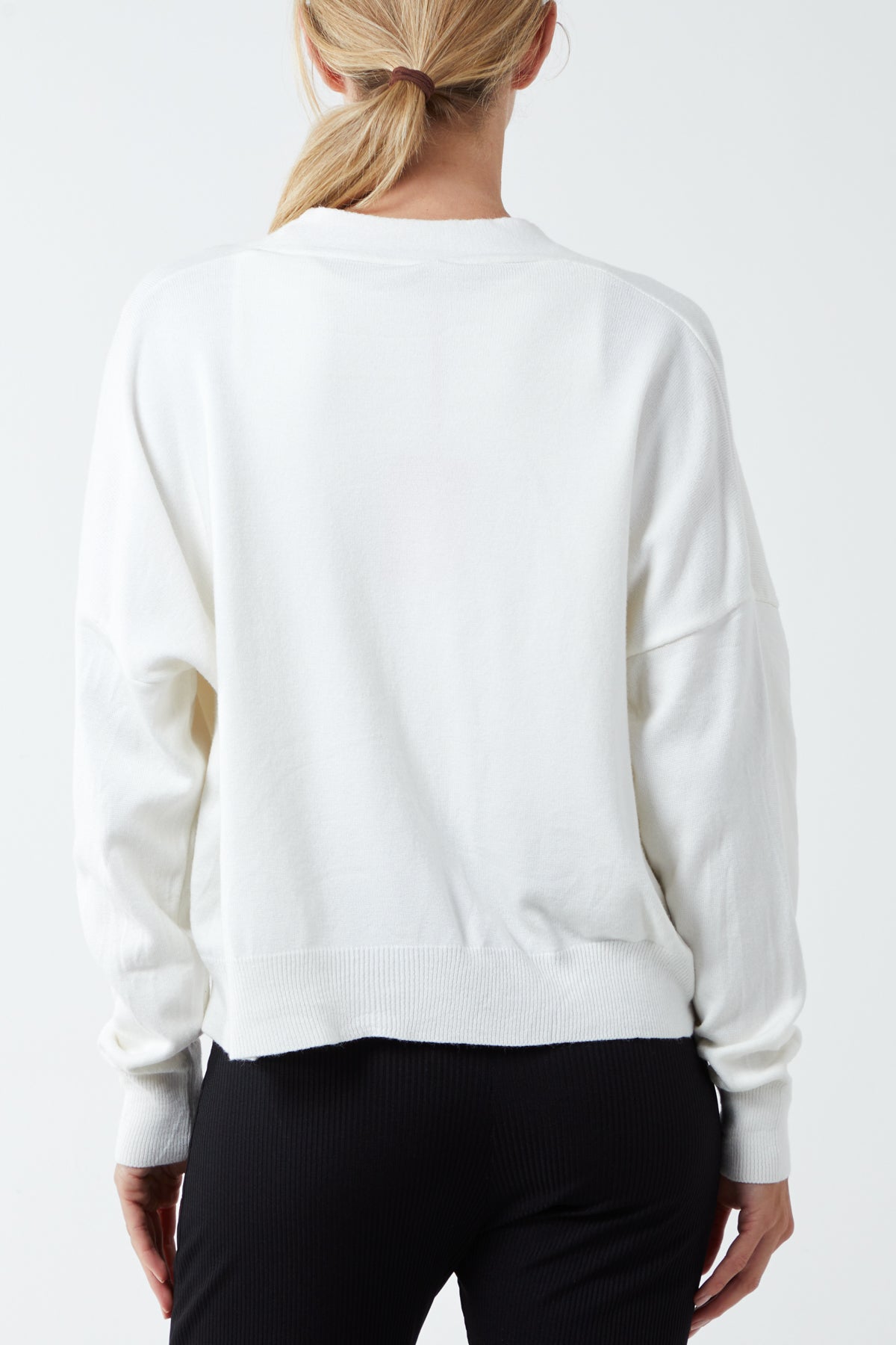 Three Button Cropped Ribbed Cuff Hem Cardigan CMF1 WearAll