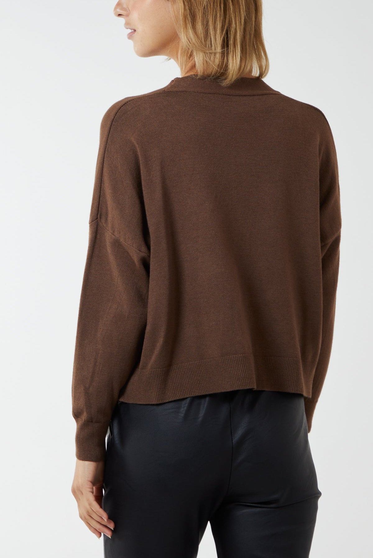 Three Button Cropped Ribbed Cuff Hem Cardigan CMF1 WearAll