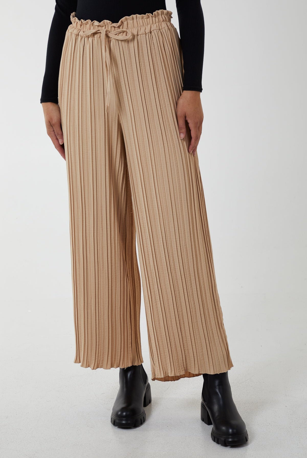 Wide Leg Plisse Drawstring Trousers TRS1 WearAll