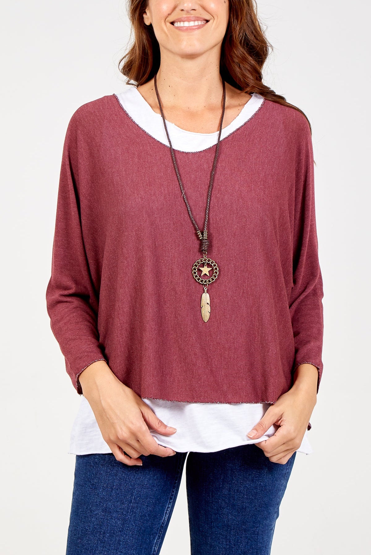 Necklace Double Layer Top TOPMF2 WearAll Aubergine One Size
