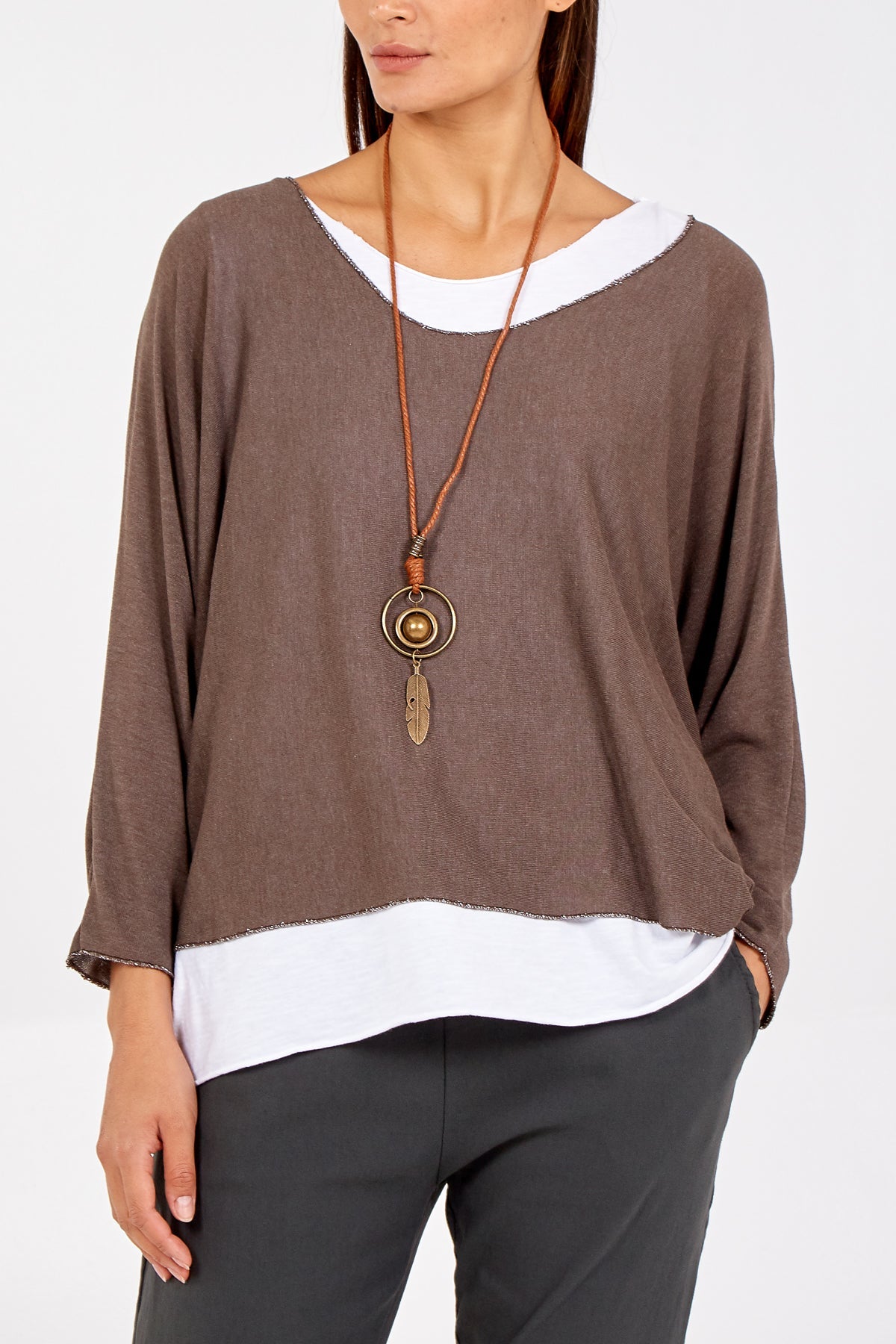 Necklace Double Layer Top TOPMF2 WearAll Chocolate One Size
