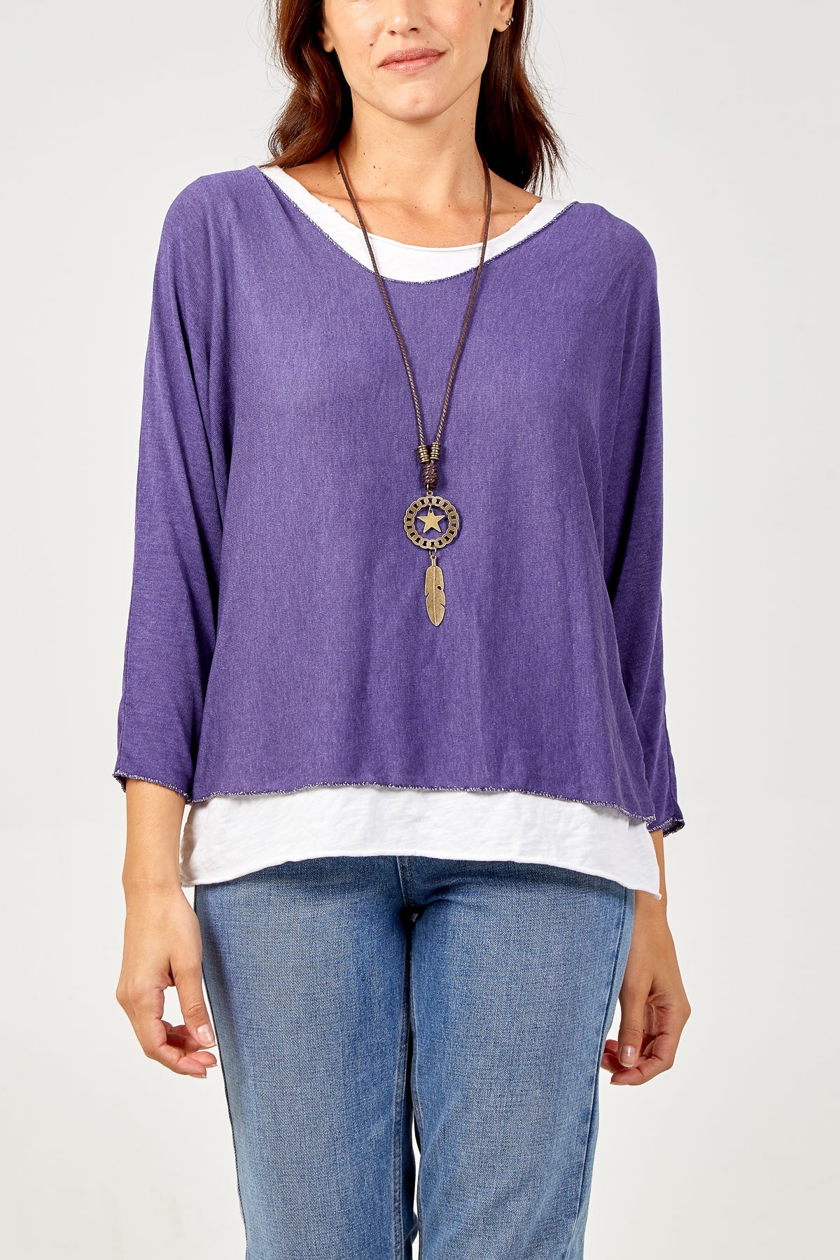 Necklace Double Layer Top TOPMF2 WearAll Purple One Size