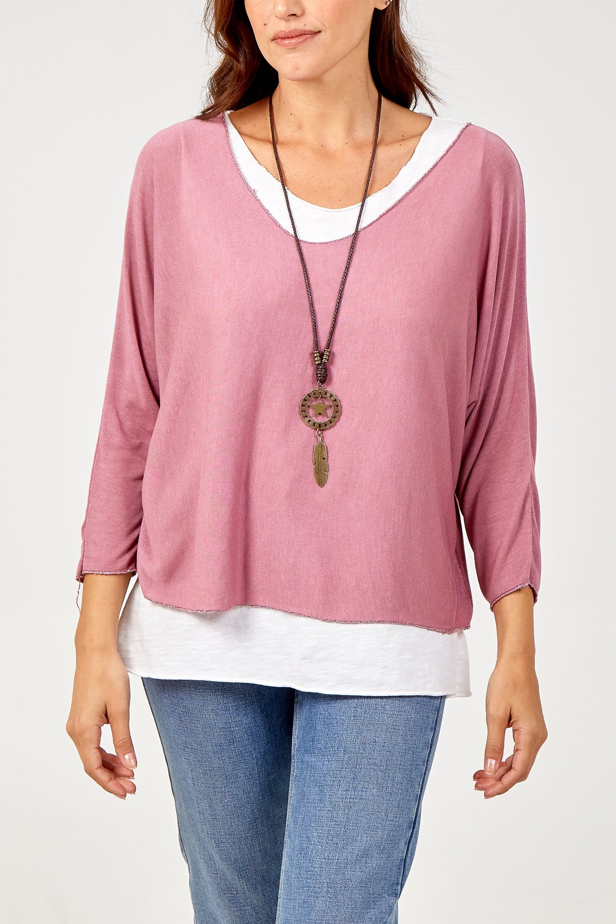Necklace Double Layer Top TOPMF2 WearAll Rose One Size
