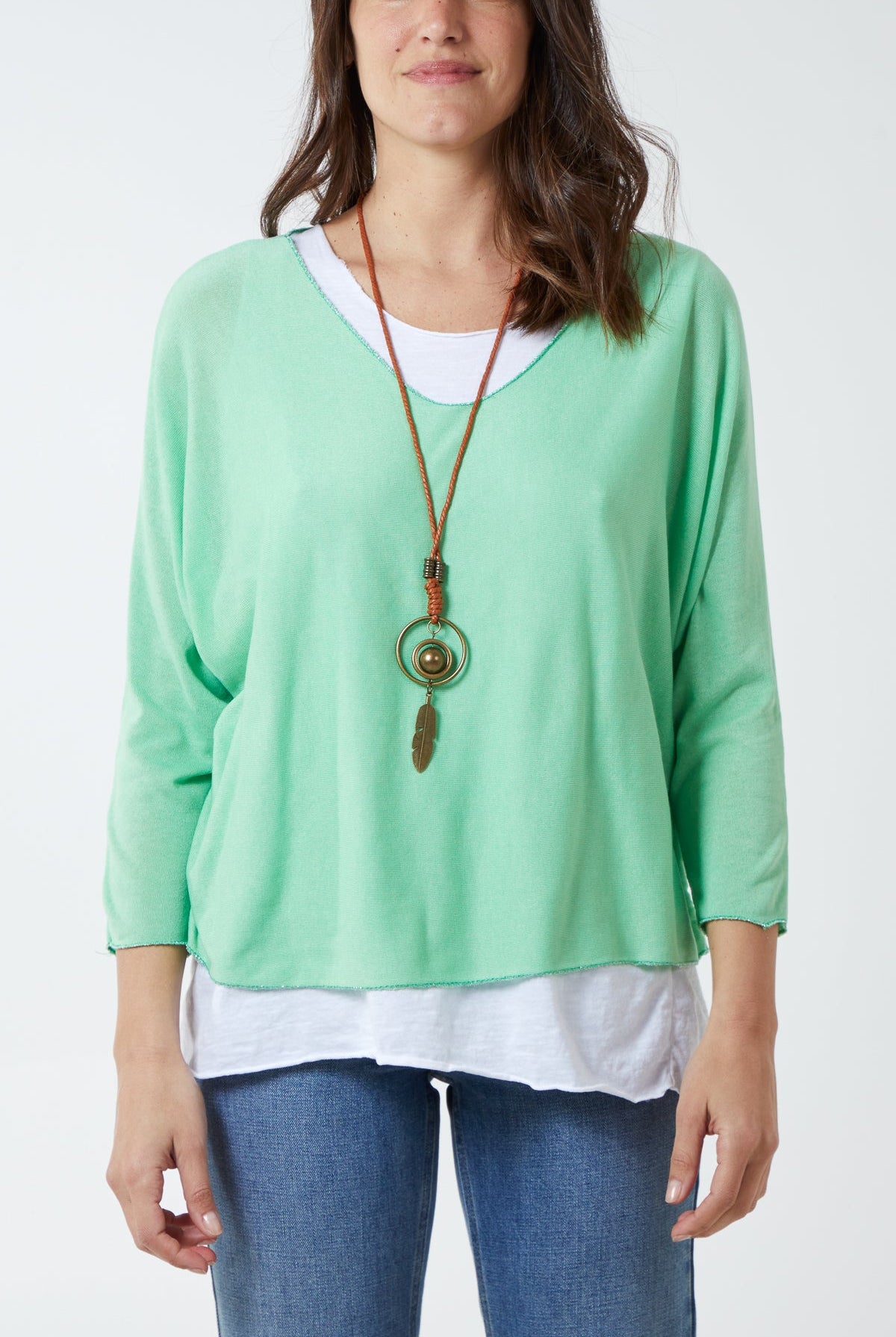 Necklace Double Layer Top TOPMF2 WearAll Spring Green One Size