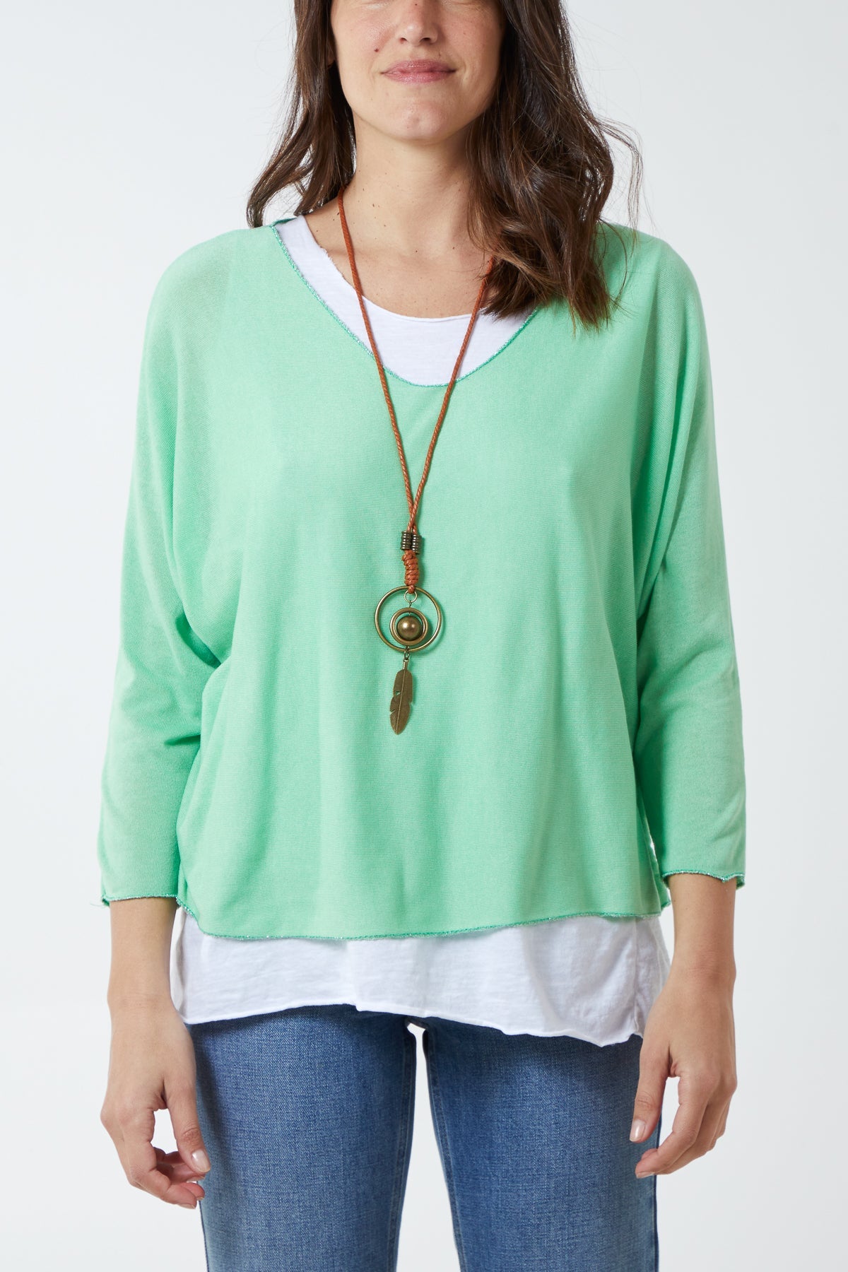 Necklace Double Layer Top TOPMF2 WearAll Spring Green One Size