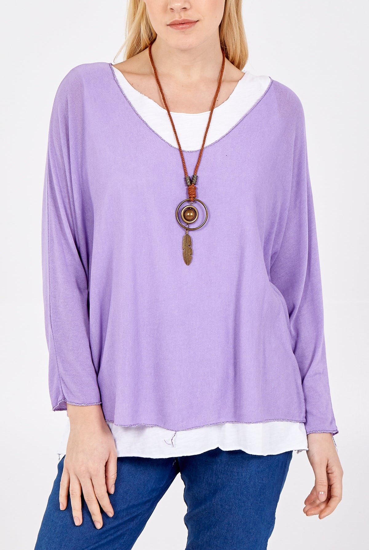 Necklace Double Layer Top TOPMF2 WearAll Lilac One Size