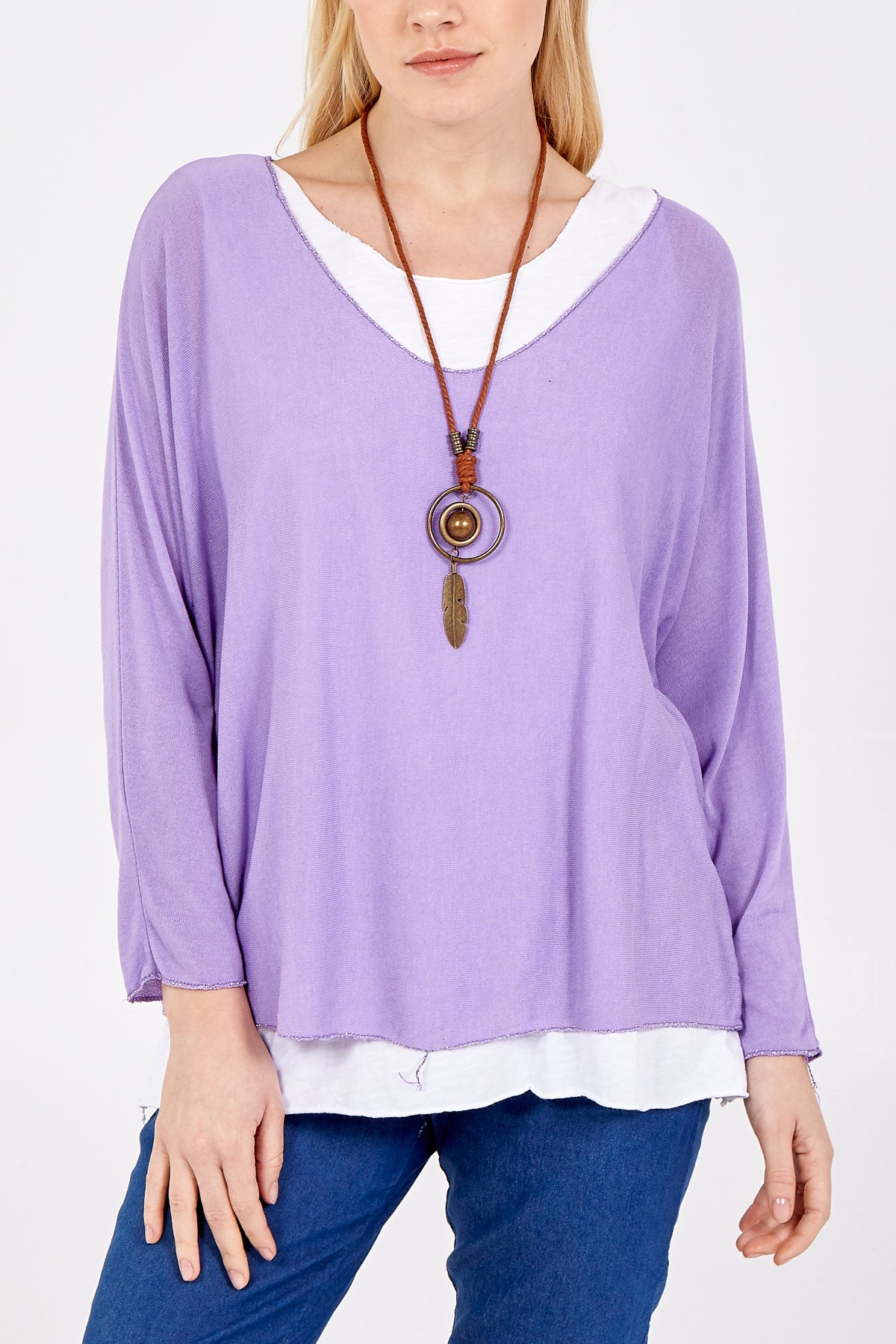 Necklace Double Layer Top TOPMF2 WearAll Lilac One Size
