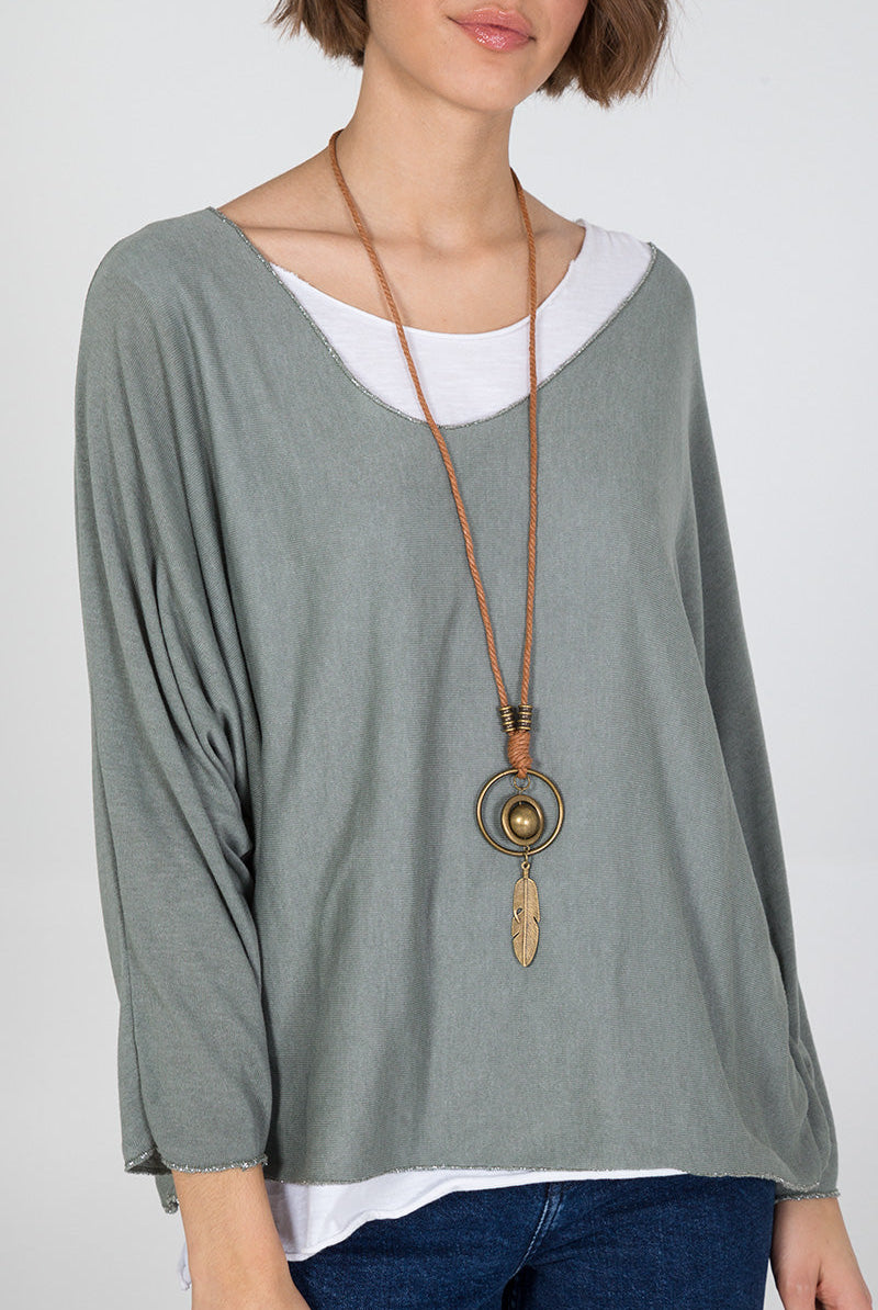 Necklace Double Layer Top TOPMF2 WearAll Khaki One Size