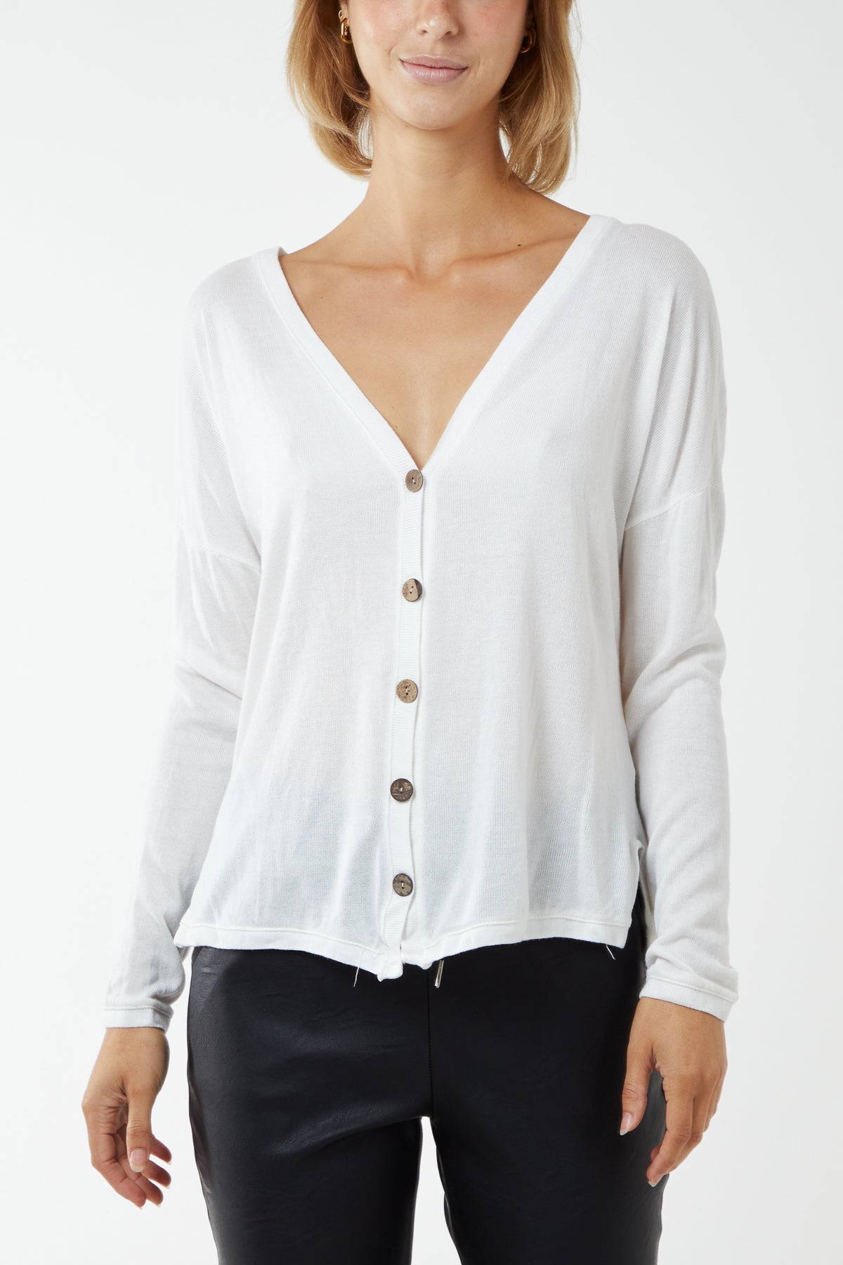 Fine Knit Button Cropped Cardigan CMF1 WearAll White One Size