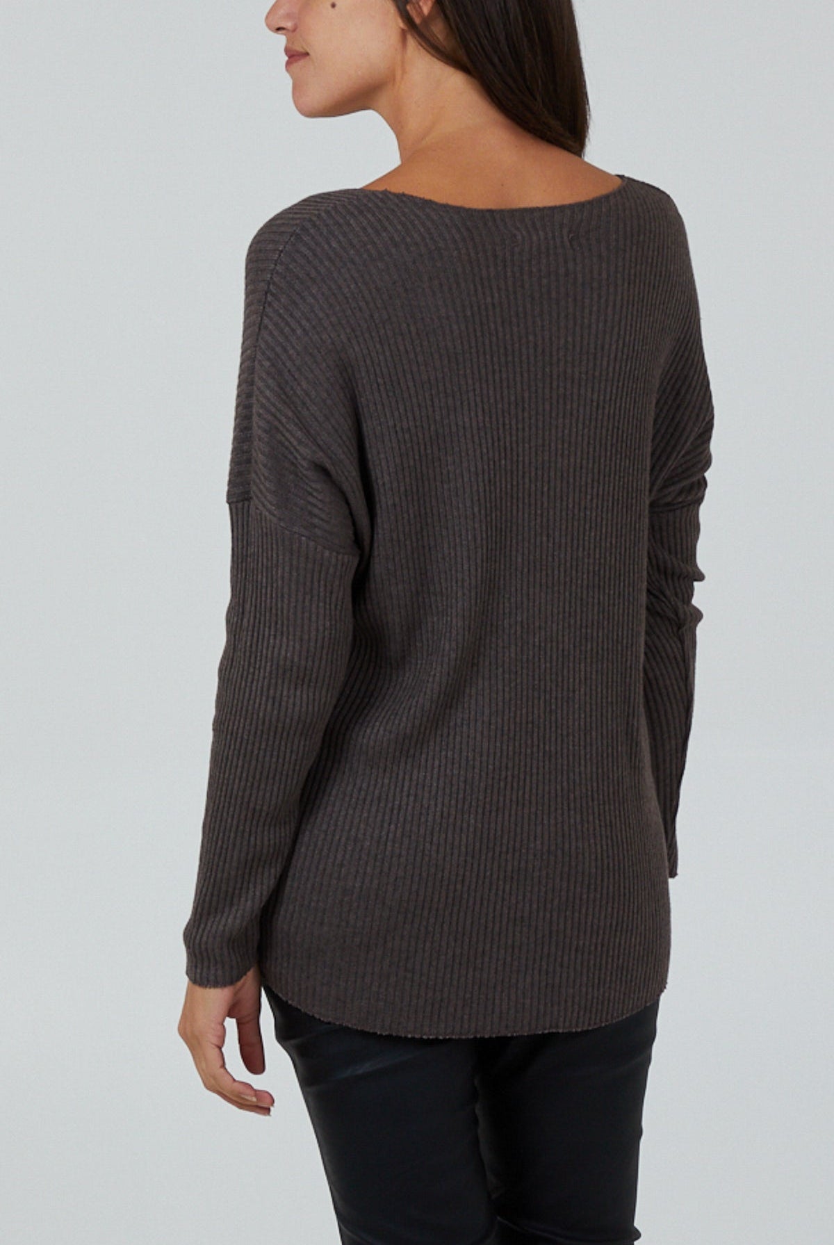 Wool Blend V-Neck Ribbed Fitted Jumper JMF1 WearAll