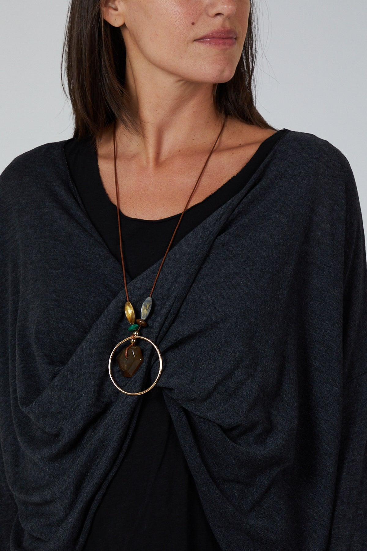 Twist Front 2 in 1 Necklace Long Sleeve Top TOPMF2 WearAll