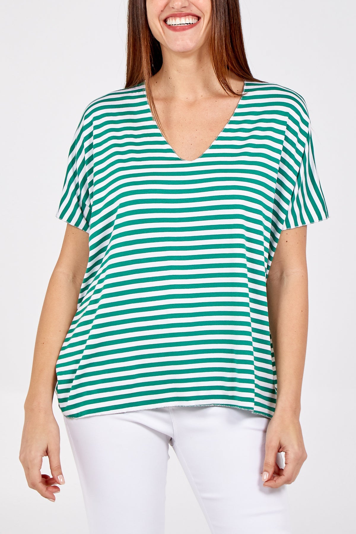 V-Neck Stripe T-Shirt TOPMF2 WearAll Green One Size