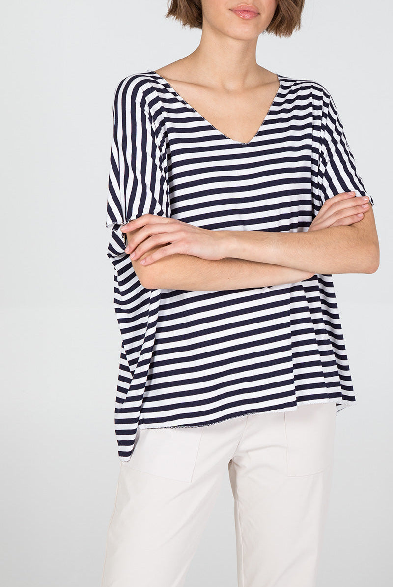 V-Neck Stripe T-Shirt TOPMF2 WearAll Navy One Size