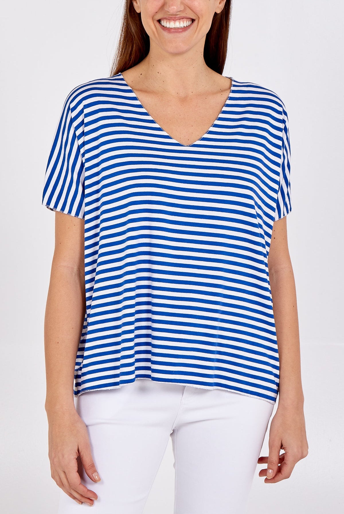 V-Neck Stripe T-Shirt TOPMF2 WearAll Royal Blue One Size