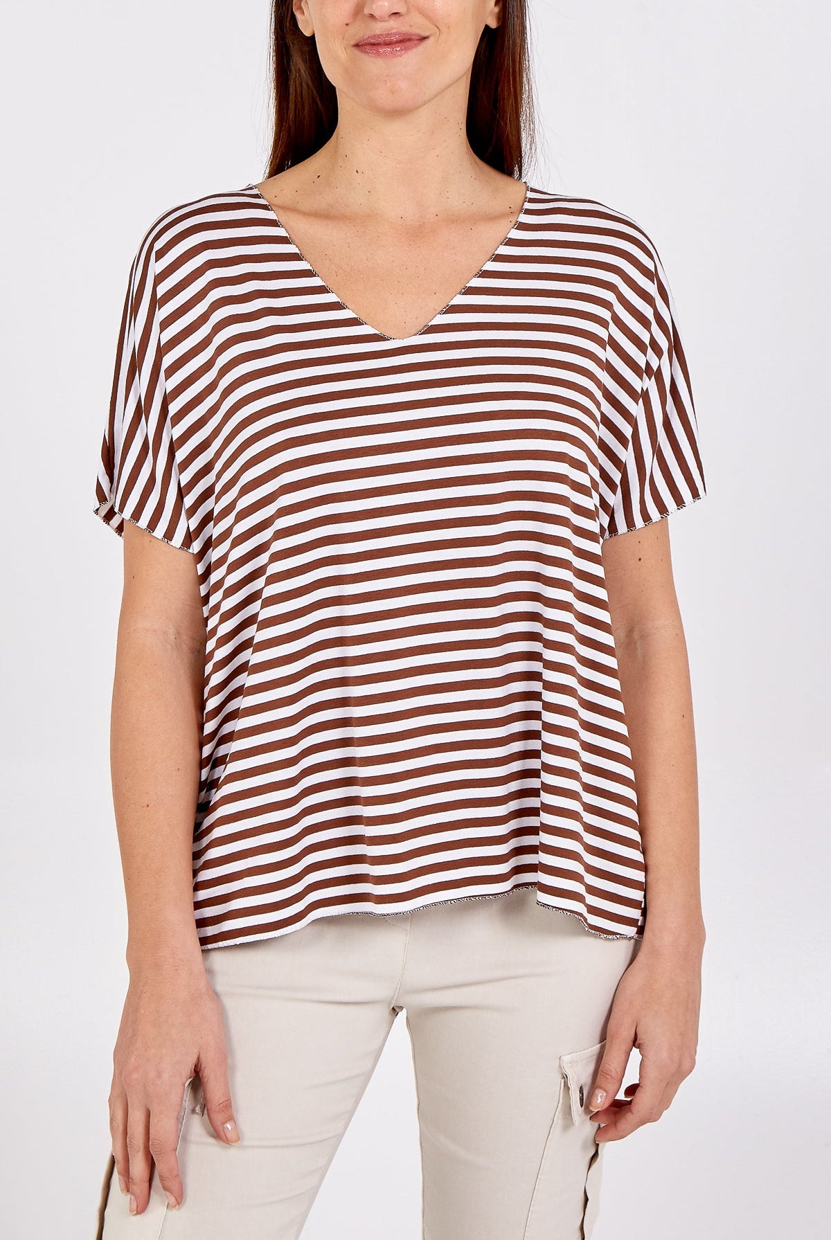 V-Neck Stripe T-Shirt TOPMF2 WearAll