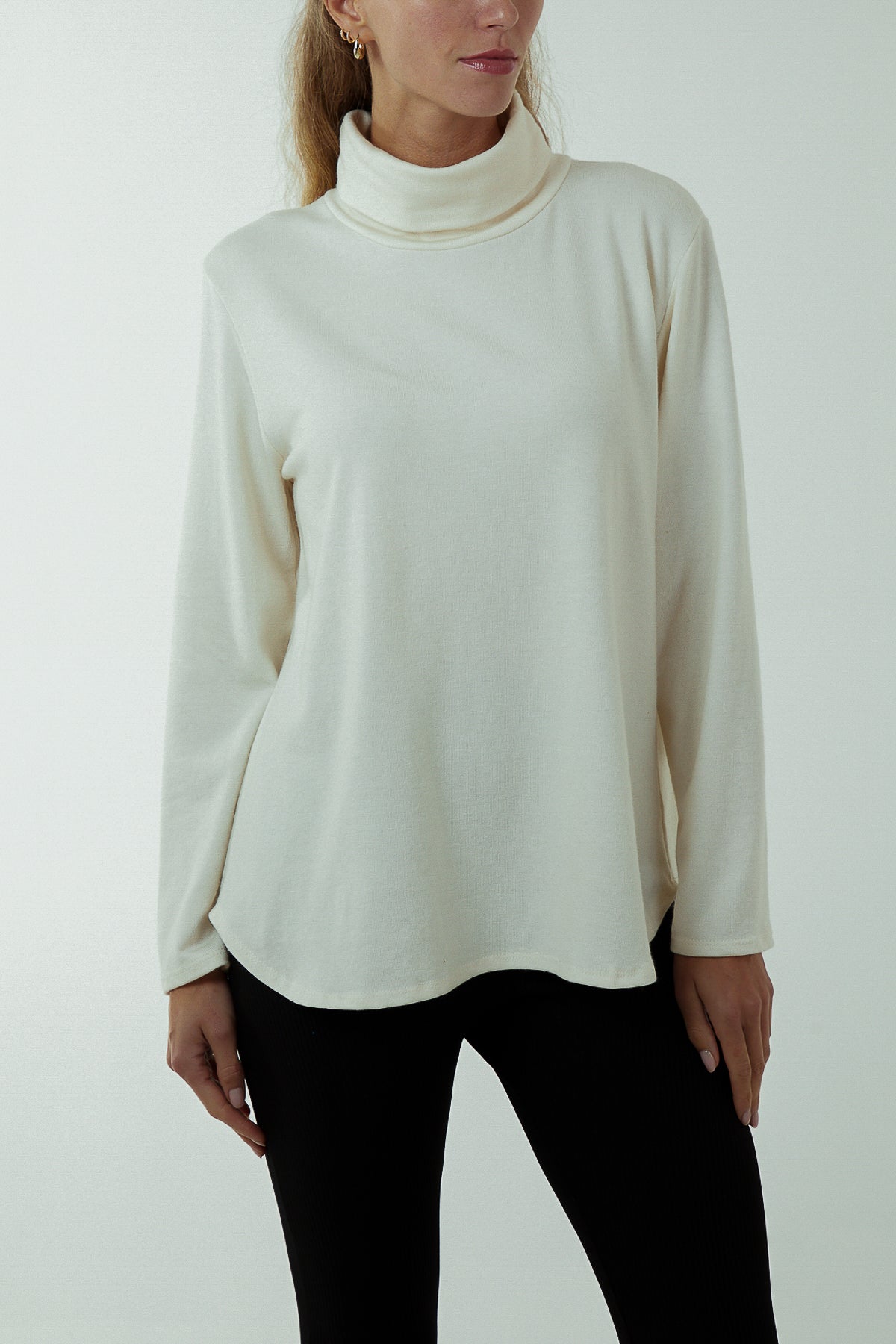 Roll Neck Fine Knit Jumper JMF1 WearAll Cream One Size