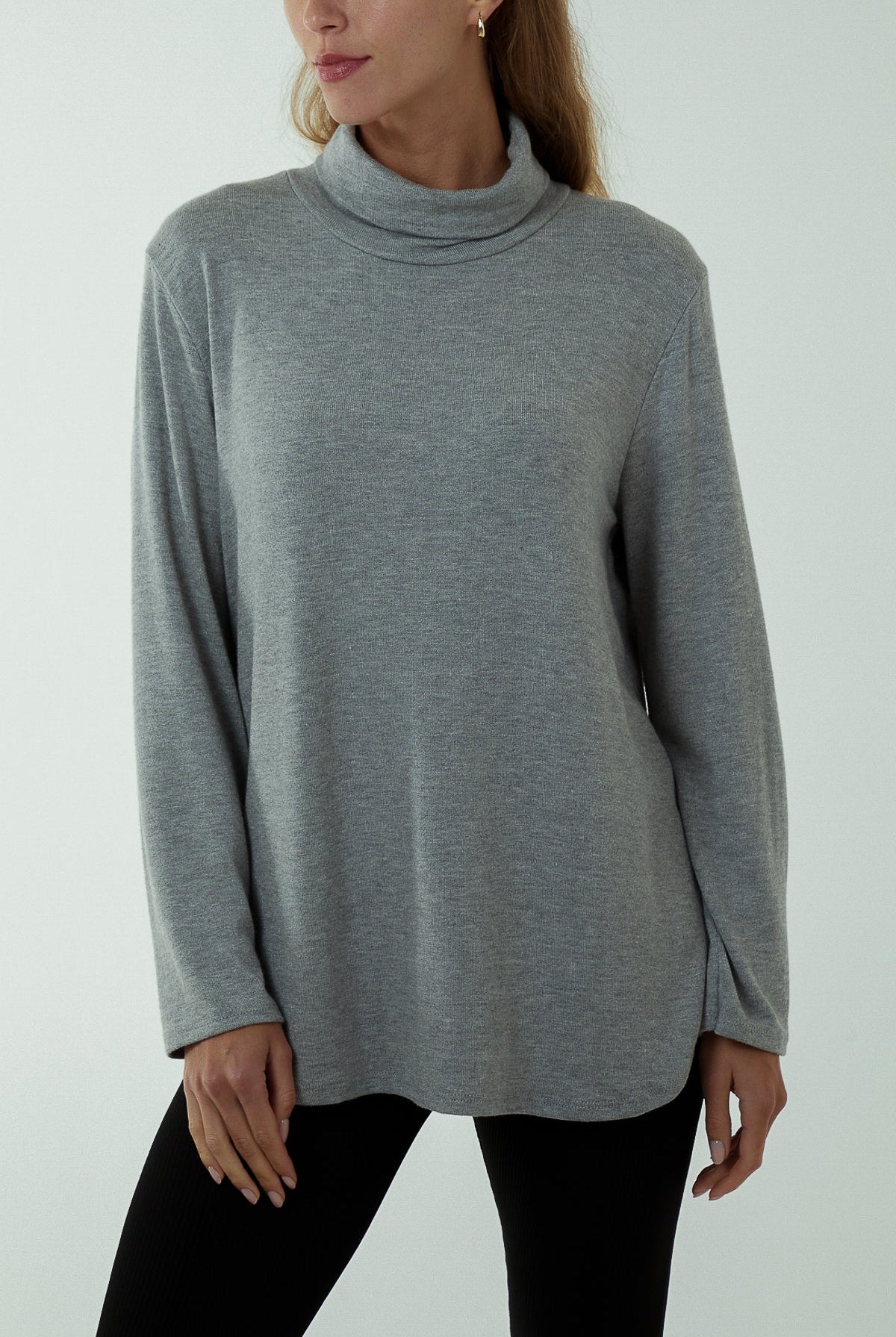 Roll Neck Fine Knit Jumper JMF1 WearAll Grey One Size