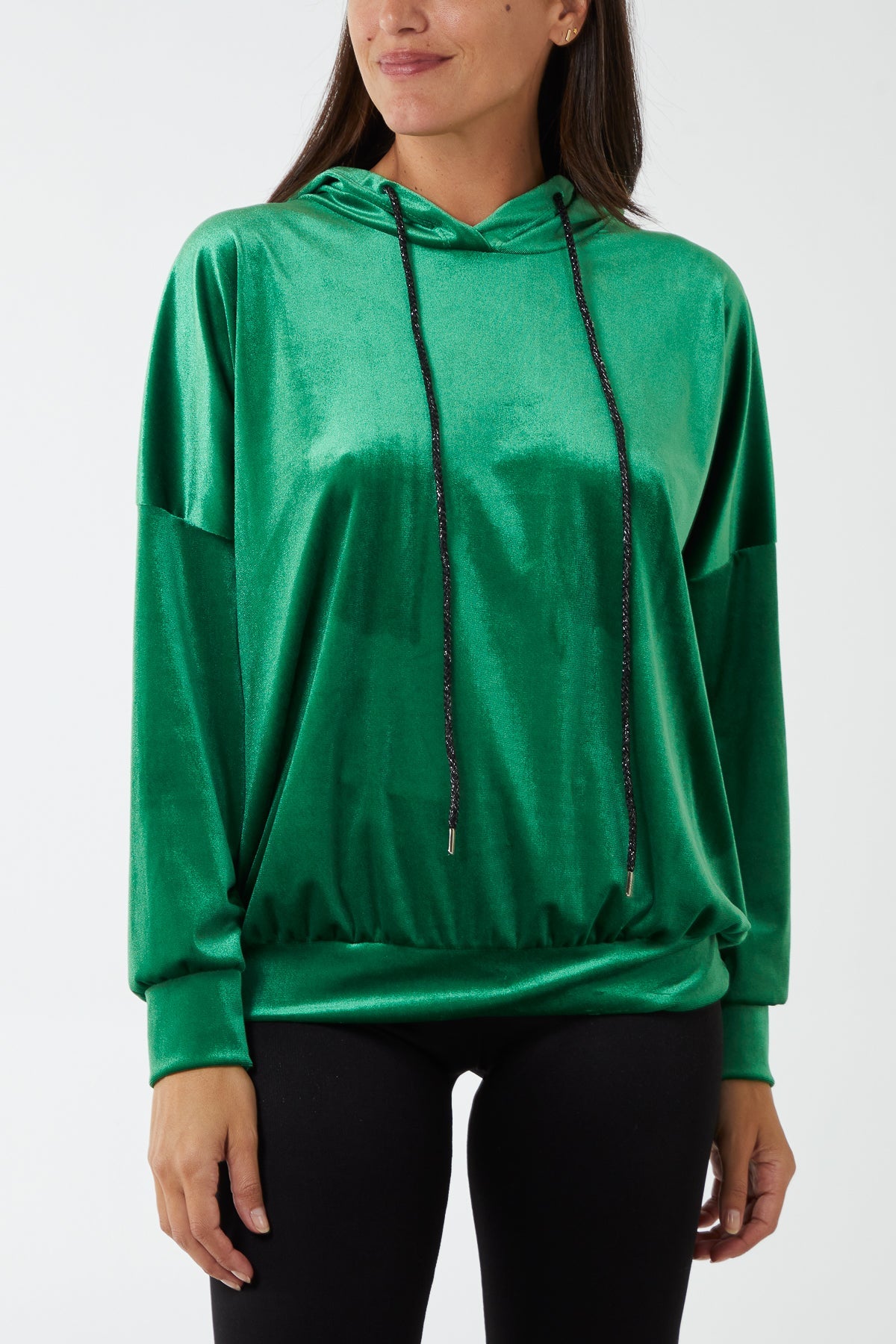 Velour Glitter Drawstring Hoodie JMF1 WearAll Jade One Size