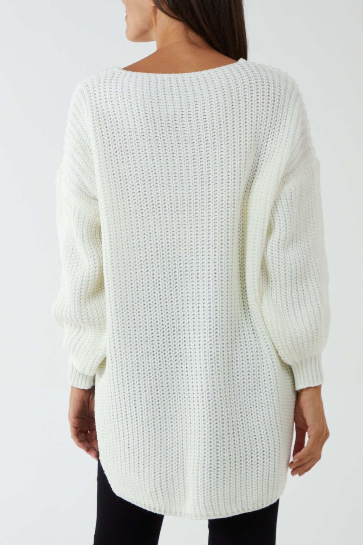 Oversized V-Neck Chunky Knit Dip Hem Jumper JMF1 WearAll