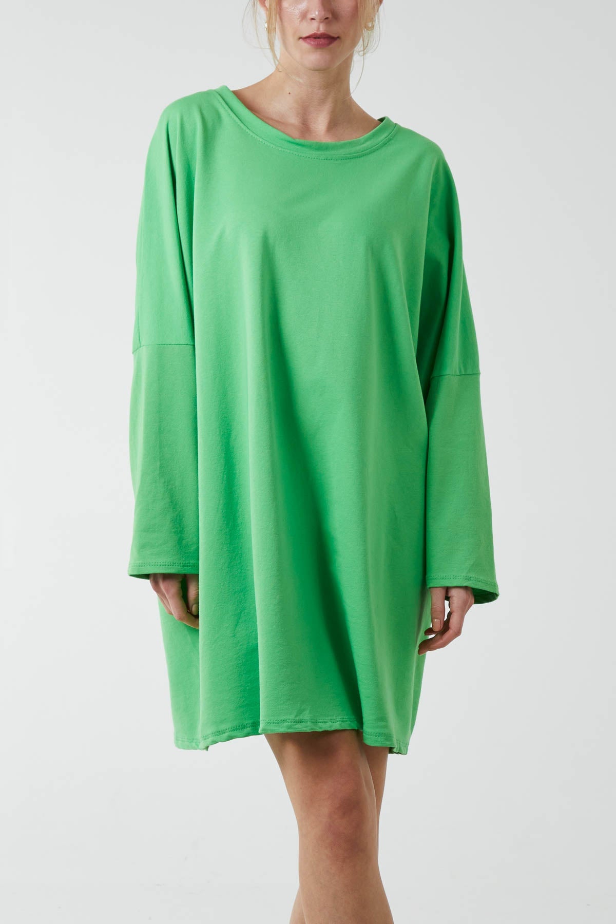 Oversized Sweat Shirt Mini Dress DMF2 WearAll Apple Green One Size