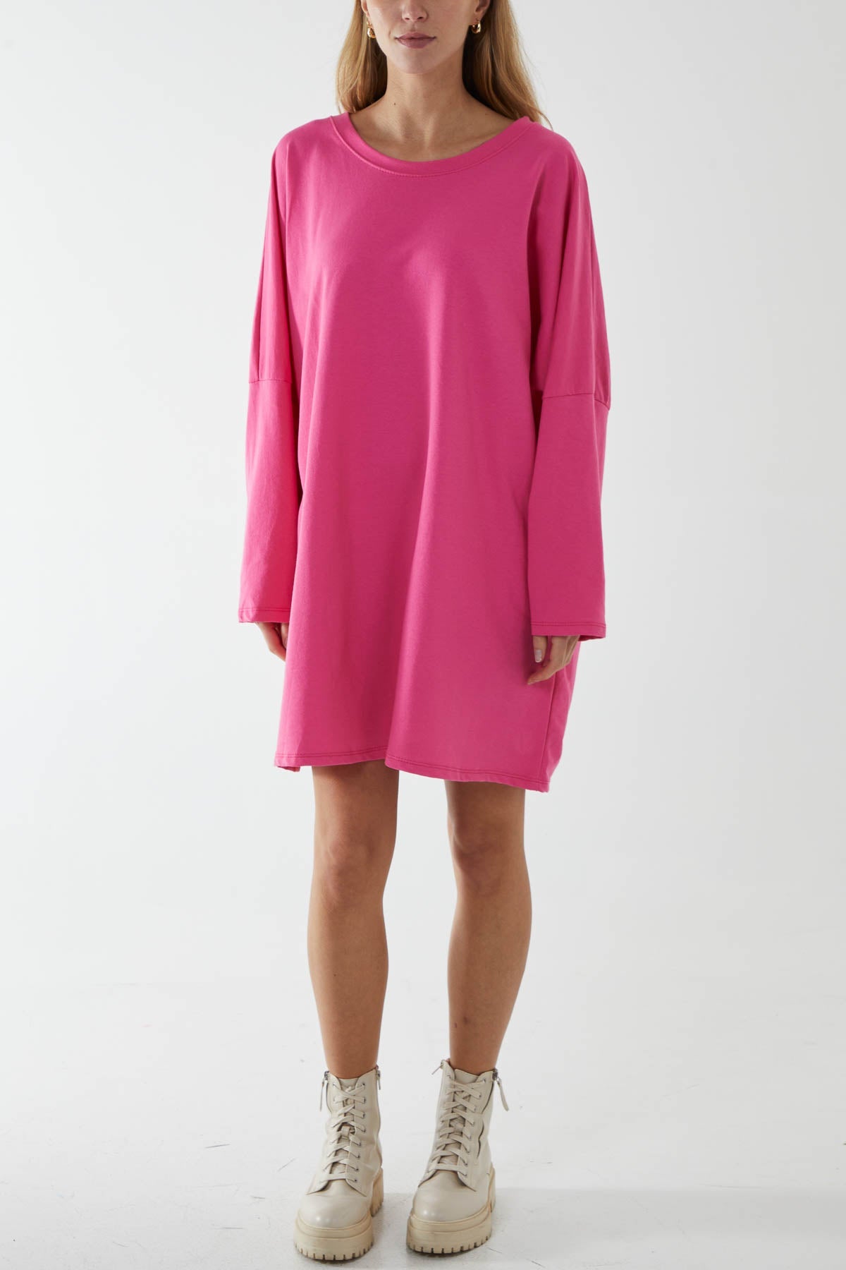 Oversized Sweat Shirt Mini Dress DMF2 WearAll Sugar Pink One Size