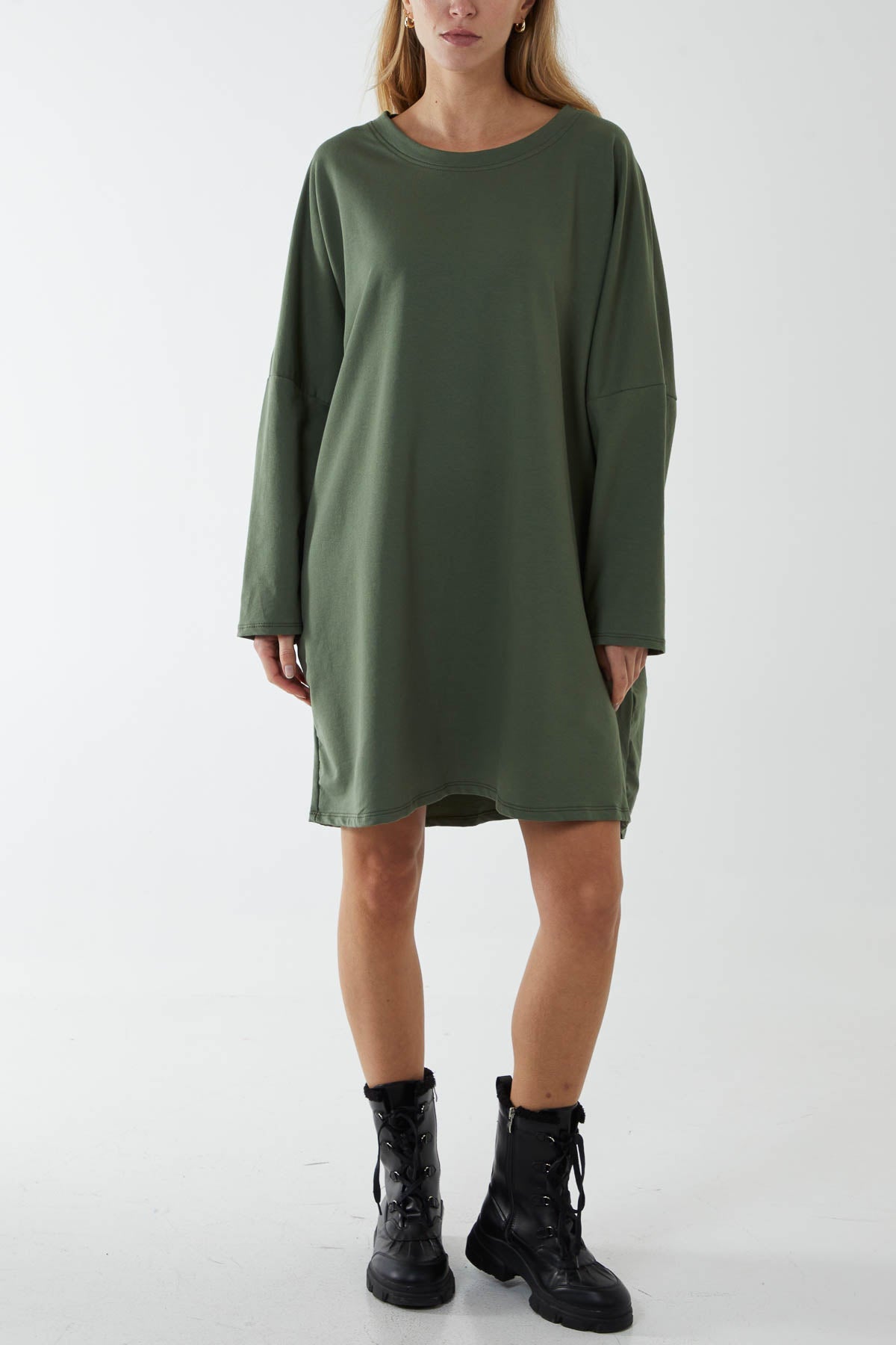 Oversized Sweat Shirt Mini Dress DMF2 WearAll Khaki One Size