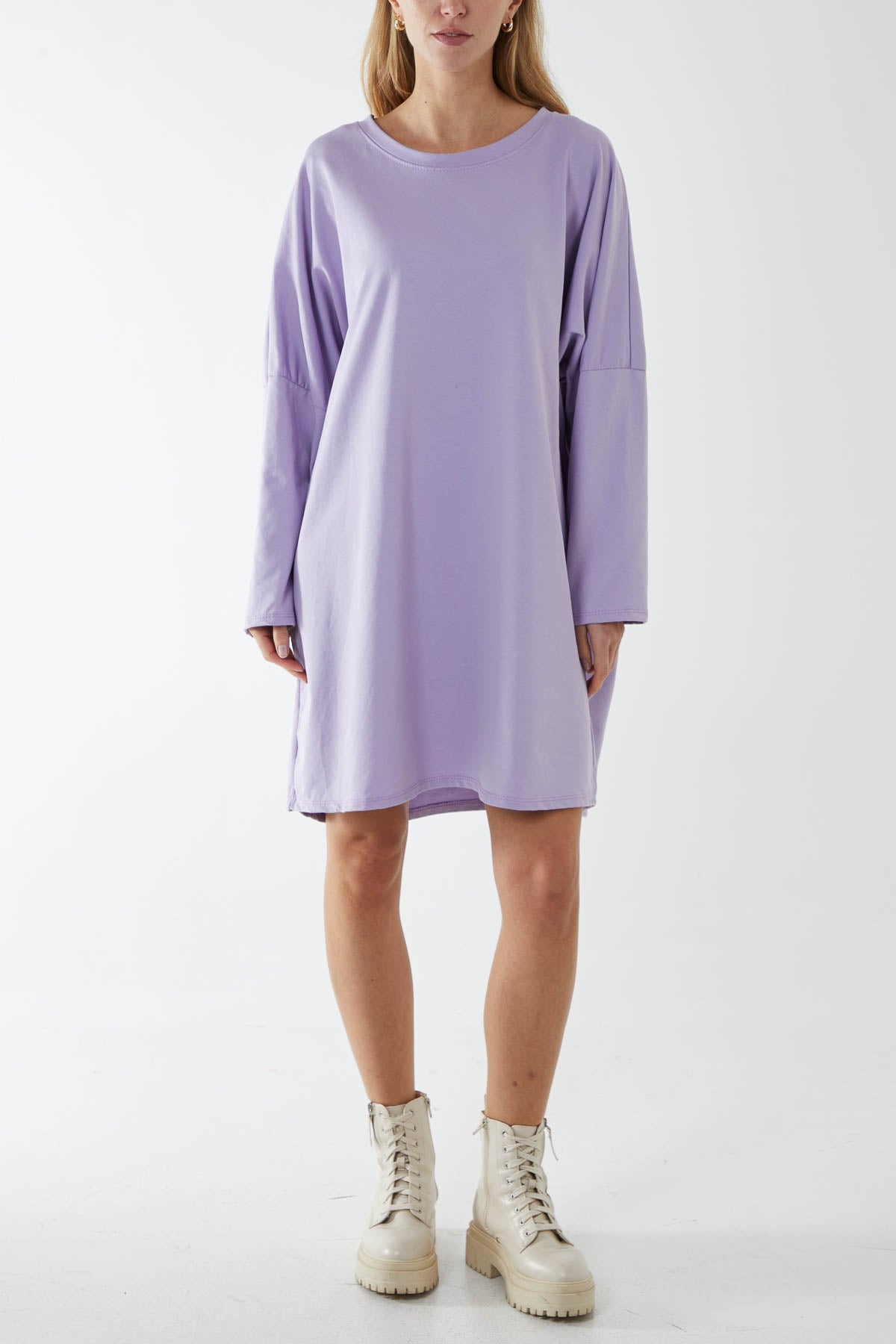 Oversized Sweat Shirt Mini Dress DMF2 WearAll Lilac One Size