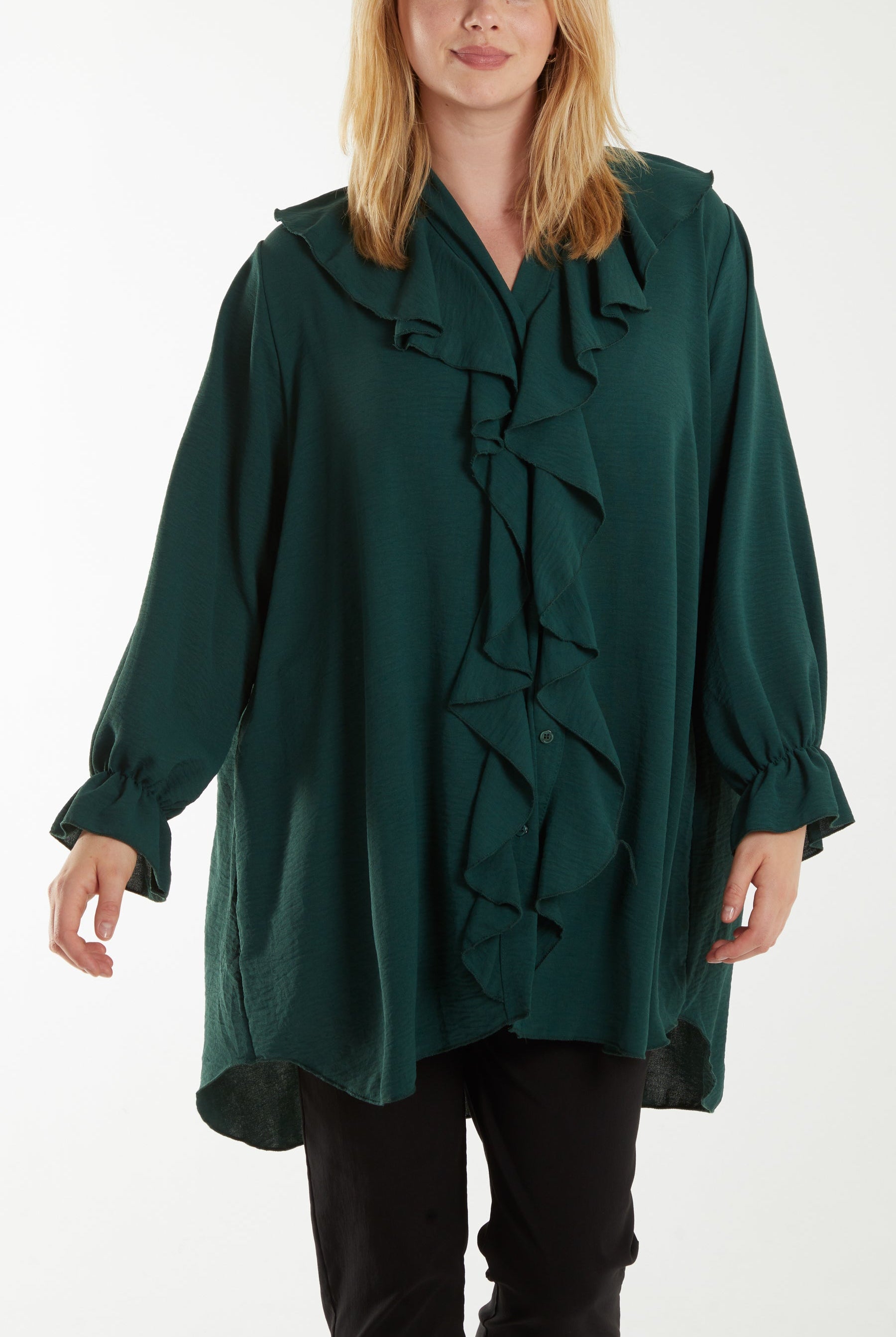 Flounce Poly Crepe Oversized Shirt TOPMF2 WearAll Bottle Green One Size