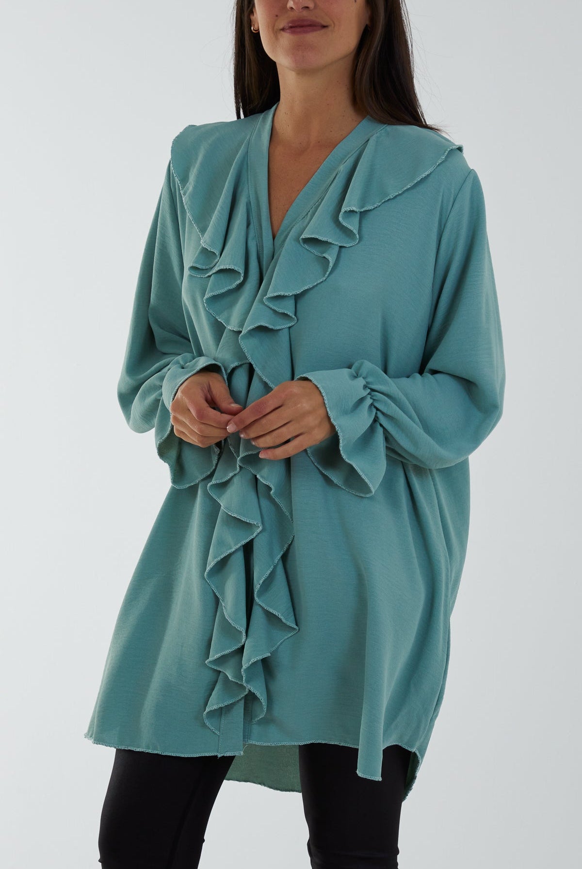Flounce Poly Crepe Oversized Shirt TOPMF2 WearAll Sage One Size