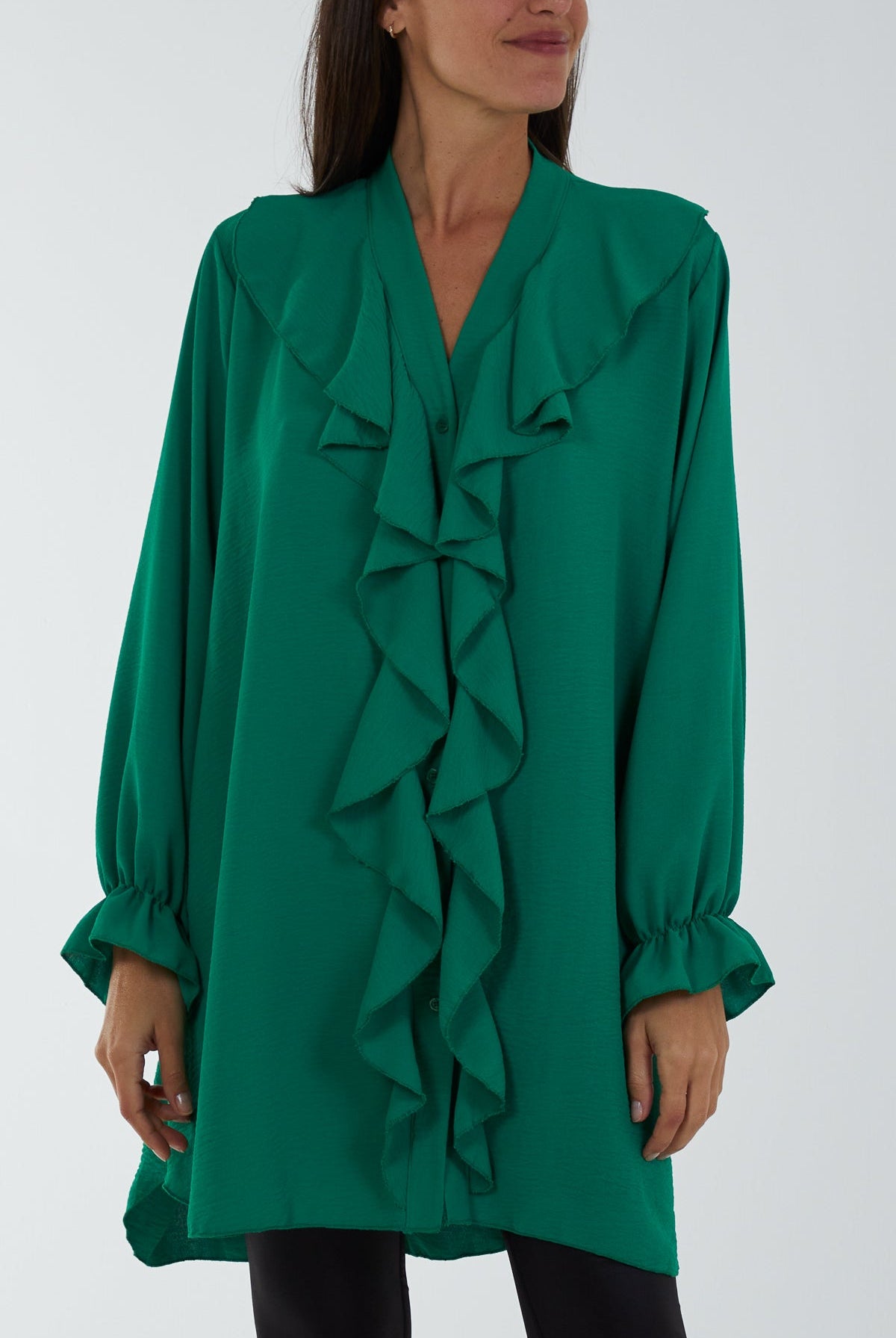 Flounce Poly Crepe Oversized Shirt TOPMF2 WearAll Jade One Size