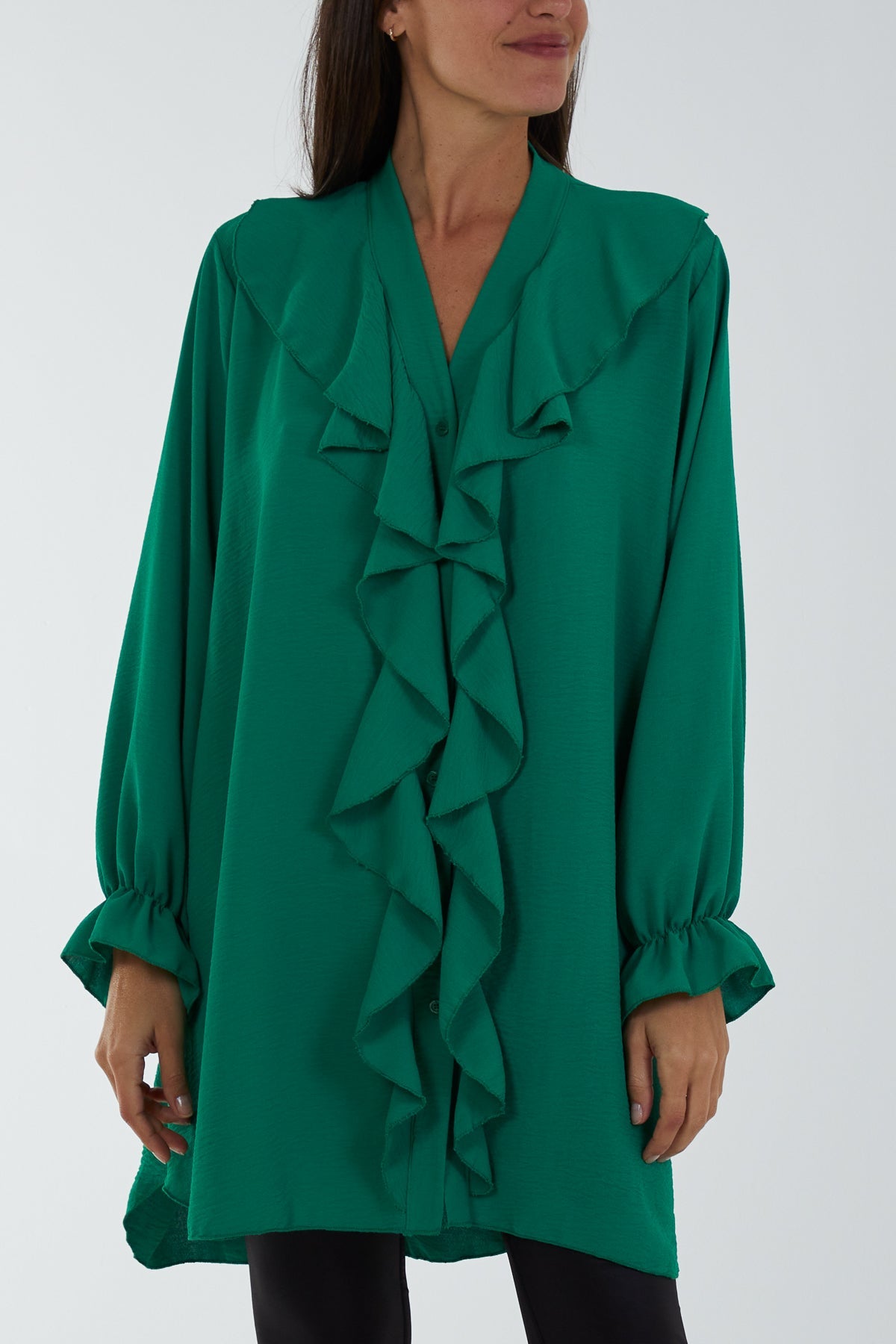 Flounce Poly Crepe Oversized Shirt TOPMF2 WearAll Jade One Size