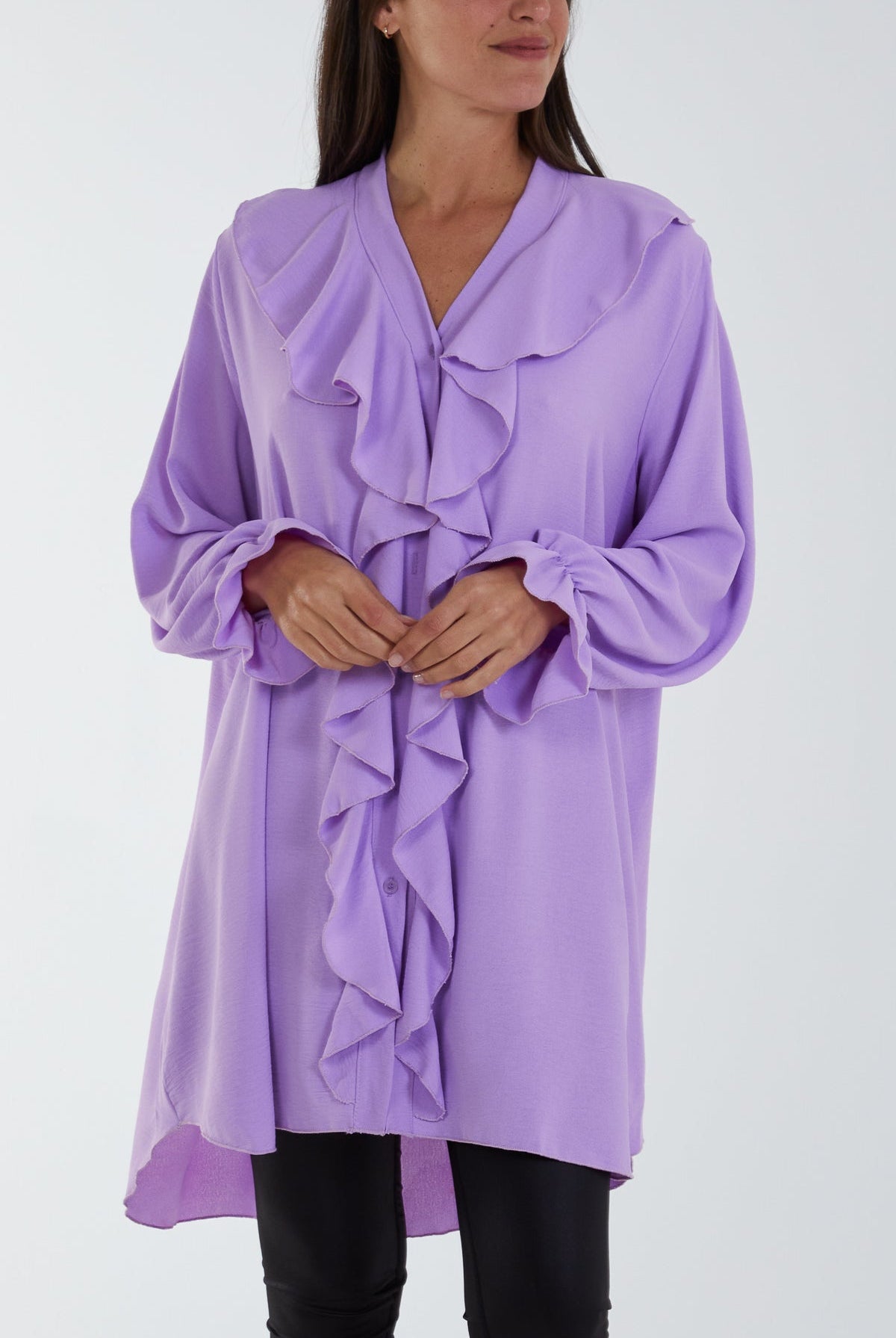 Flounce Poly Crepe Oversized Shirt TOPMF2 WearAll Lilac One Size