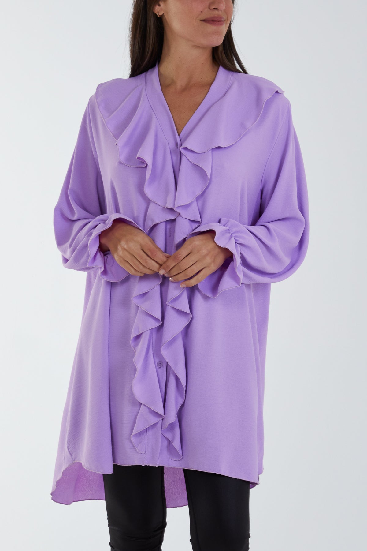 Flounce Poly Crepe Oversized Shirt TOPMF2 WearAll Lilac One Size