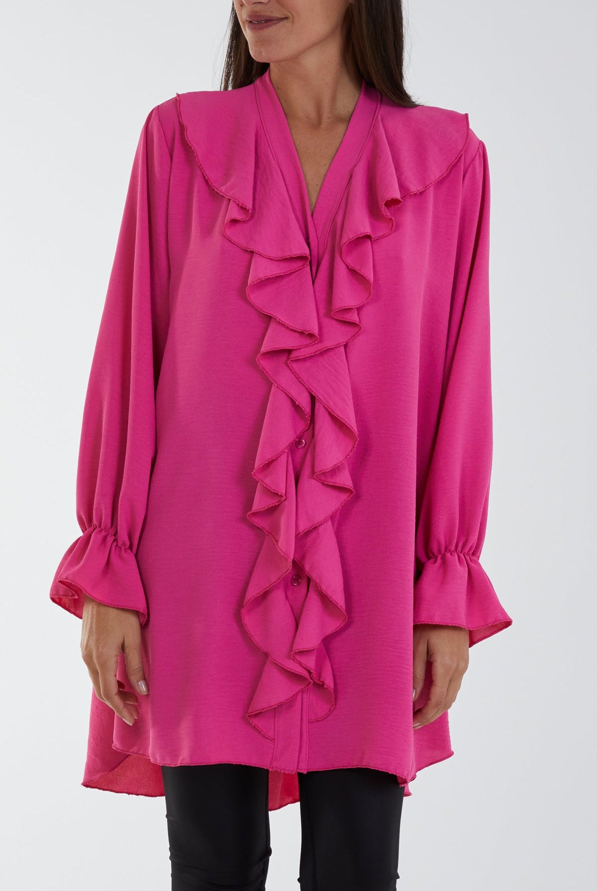 Flounce Poly Crepe Oversized Shirt TOPMF2 WearAll Hot Pink One Size