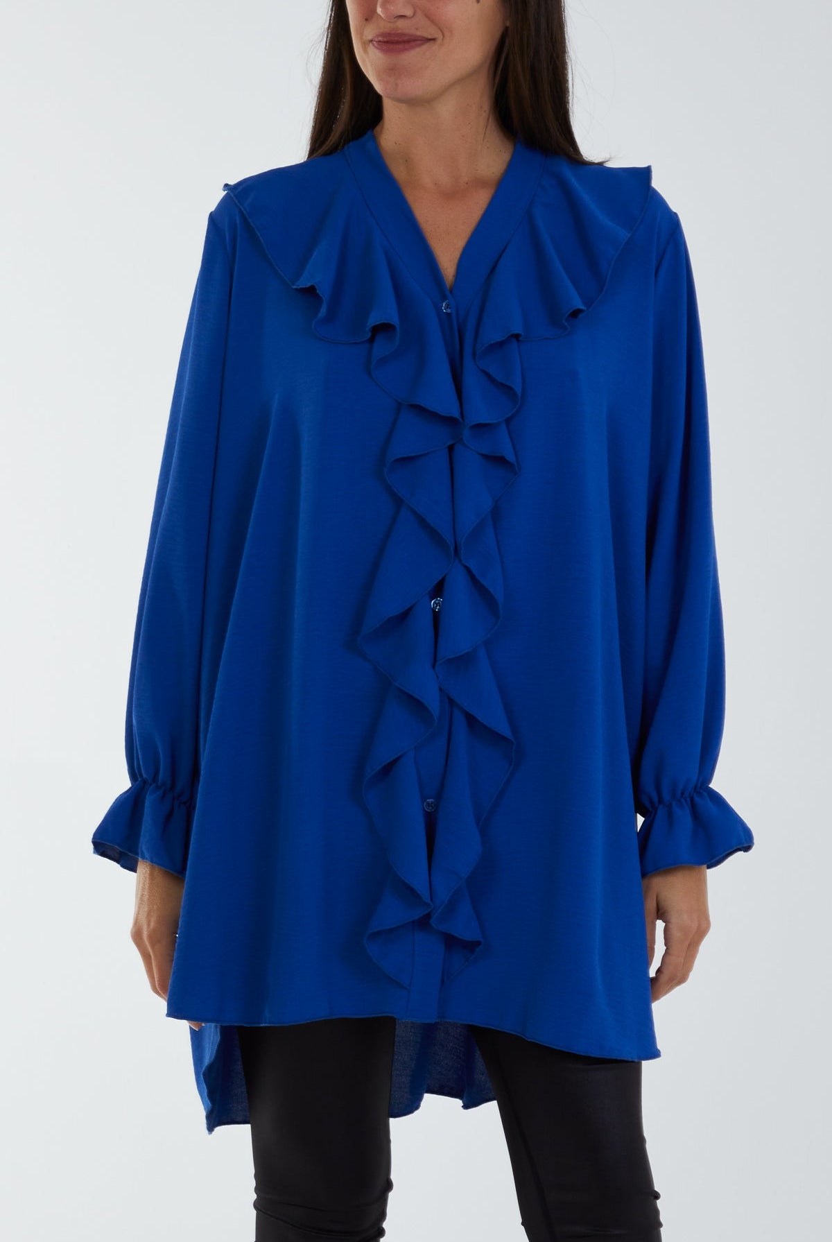Flounce Poly Crepe Oversized Shirt TOPMF2 WearAll Royal Blue One Size