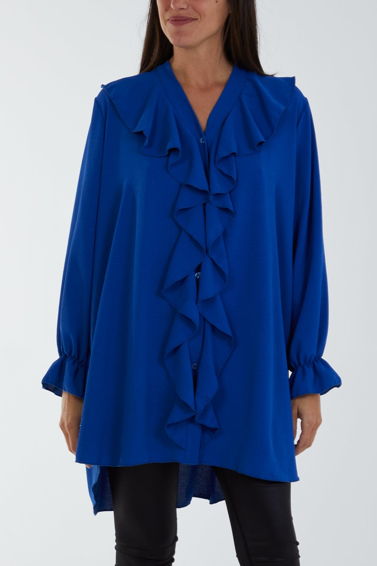 Flounce Poly Crepe Oversized Shirt TOPMF2 WearAll Royal Blue One Size
