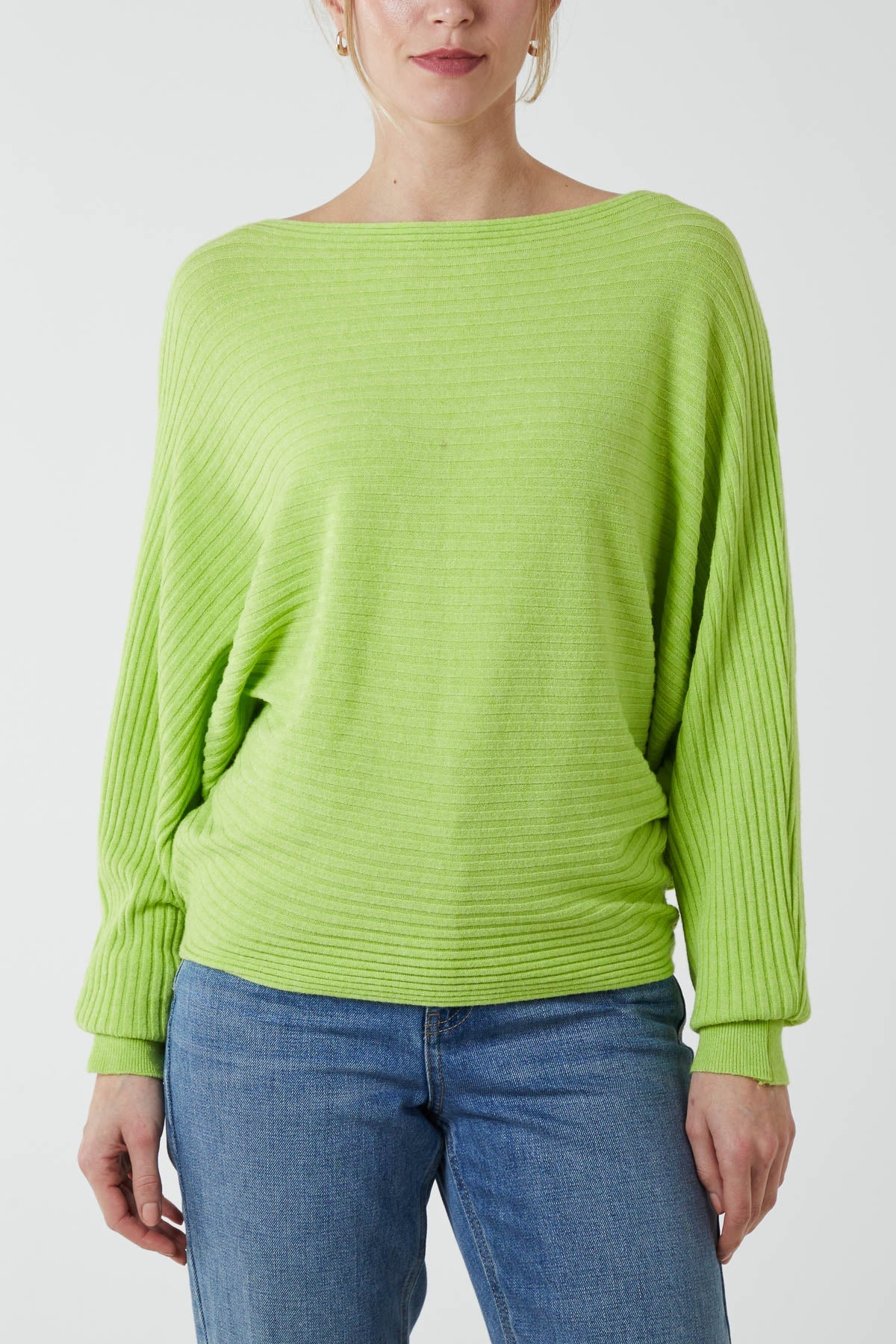 Batwing Ribbed Jumper JMF1 WearAll Lime One Size
