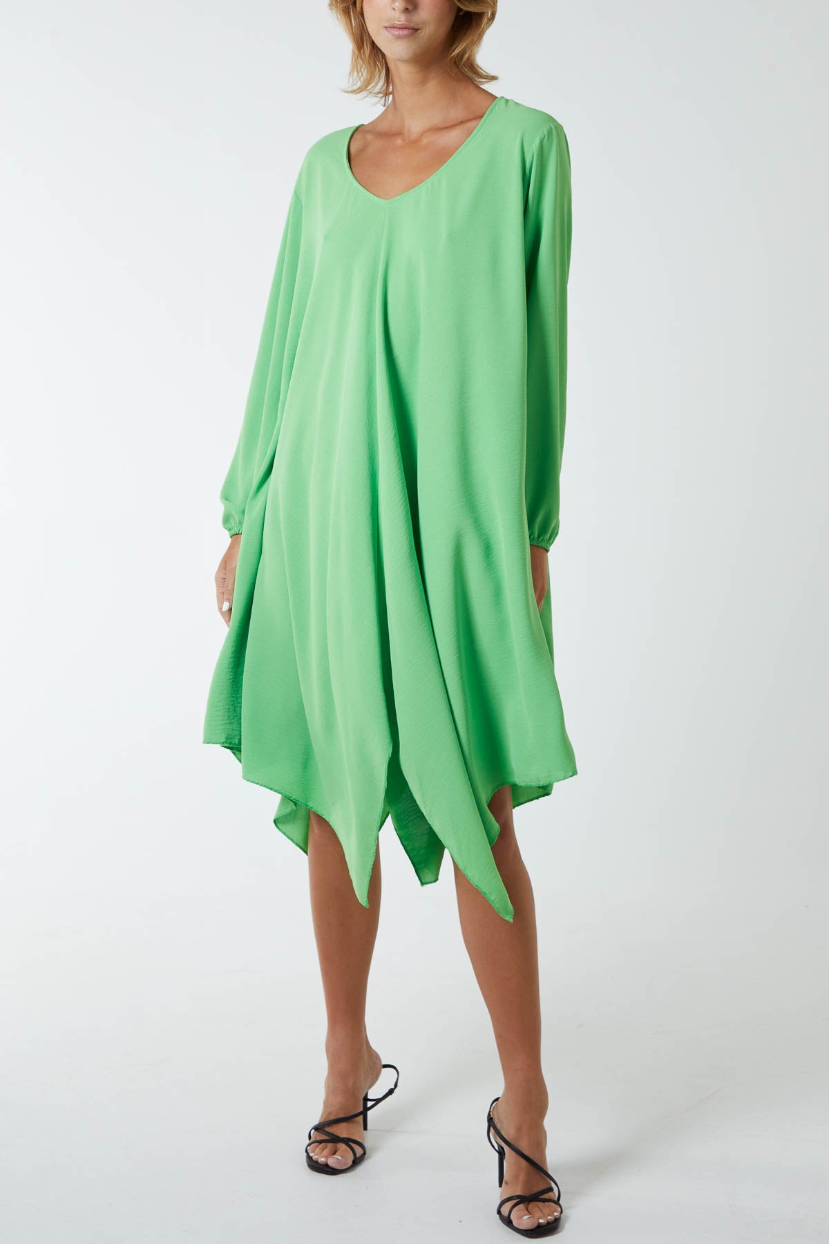 Floaty Asymmetric Hem Midi Dress DMF2 WearAll Lime Green One Size