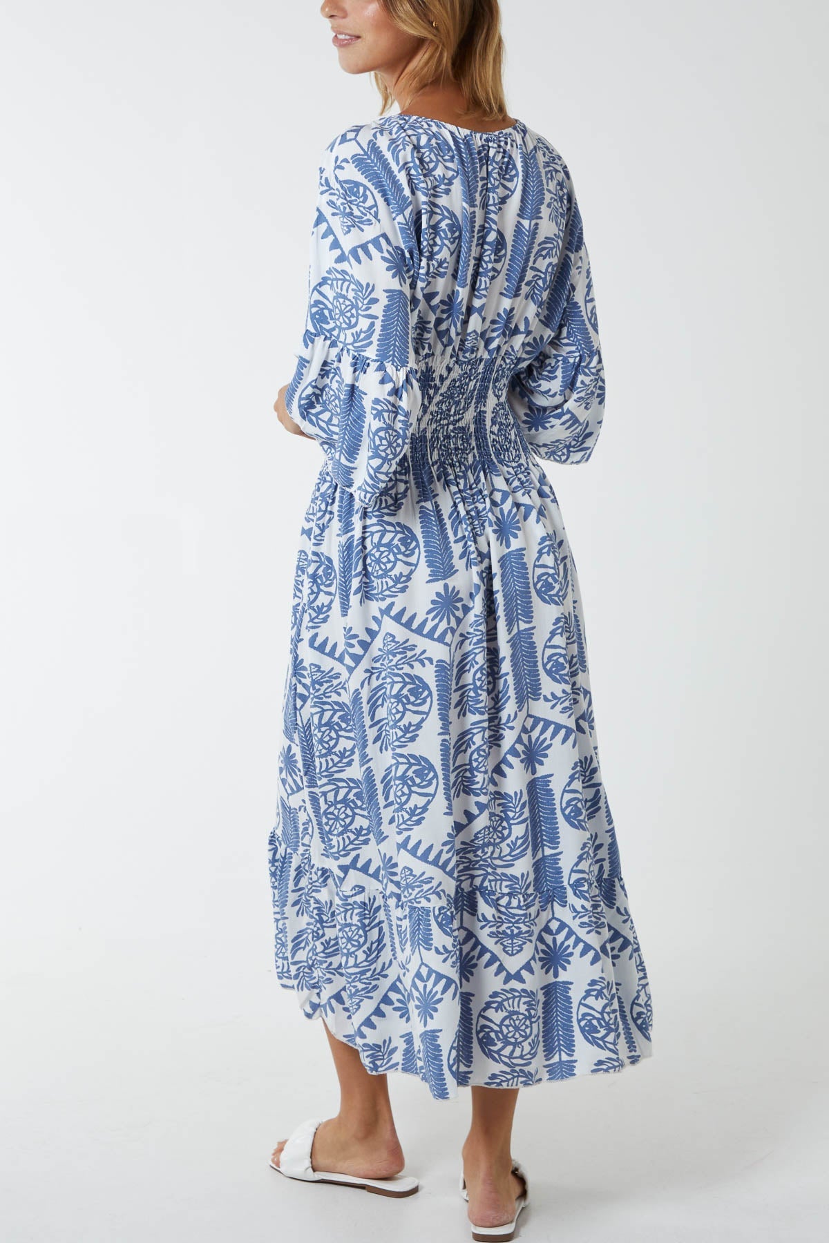 Baroque Floral Shirred Midi Dress DMF2 WearAll