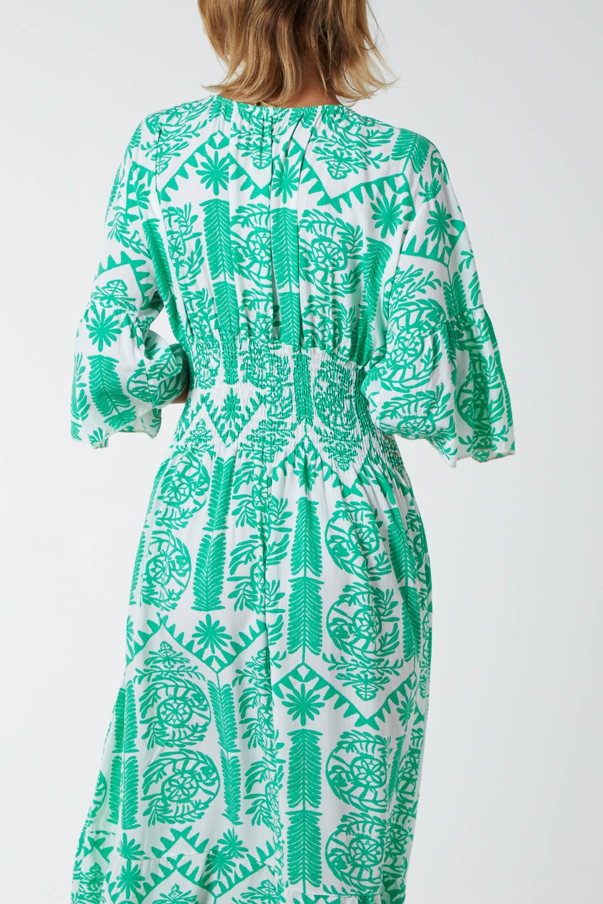 Baroque Floral Shirred Midi Dress DMF2 WearAll