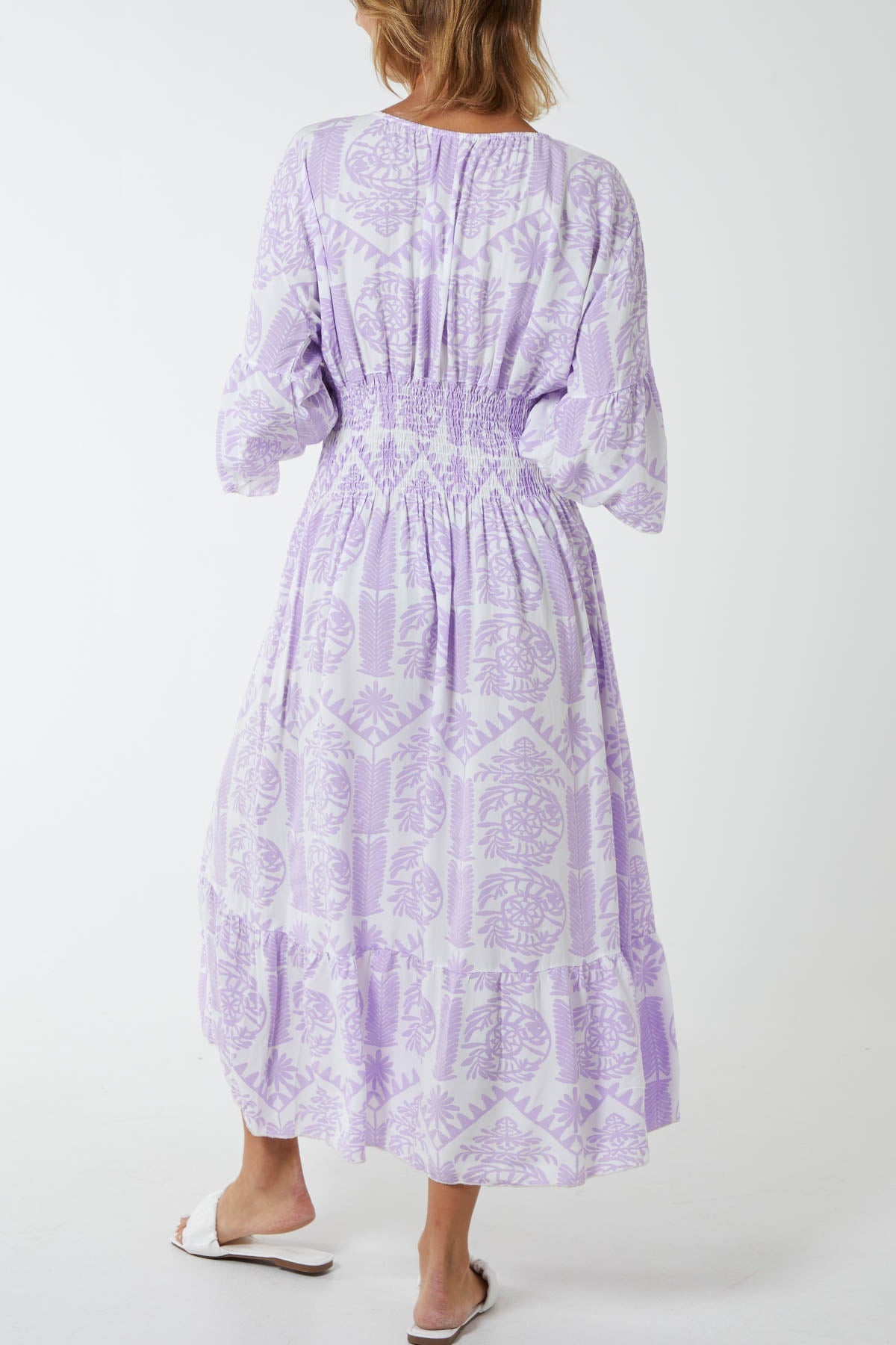 Baroque Floral Shirred Midi Dress DMF2 WearAll