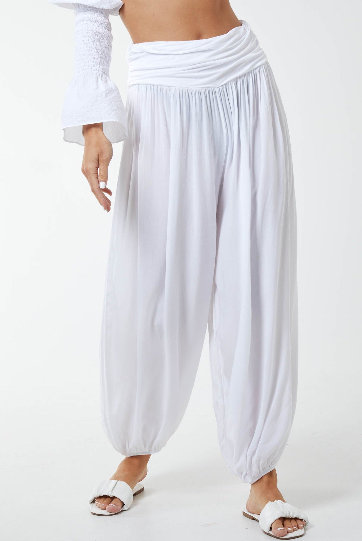 Harem Jersey Waistband Trousers TRS1 WearAll White One Size