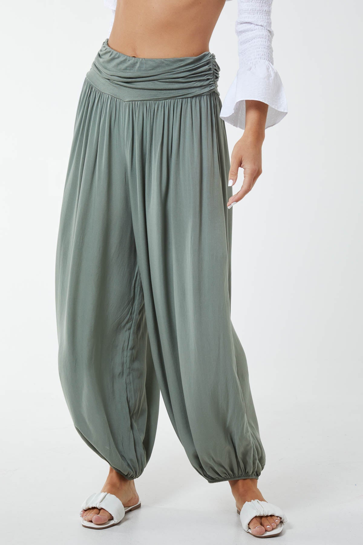 Harem Jersey Waistband Trousers TRS1 WearAll Khaki One Size