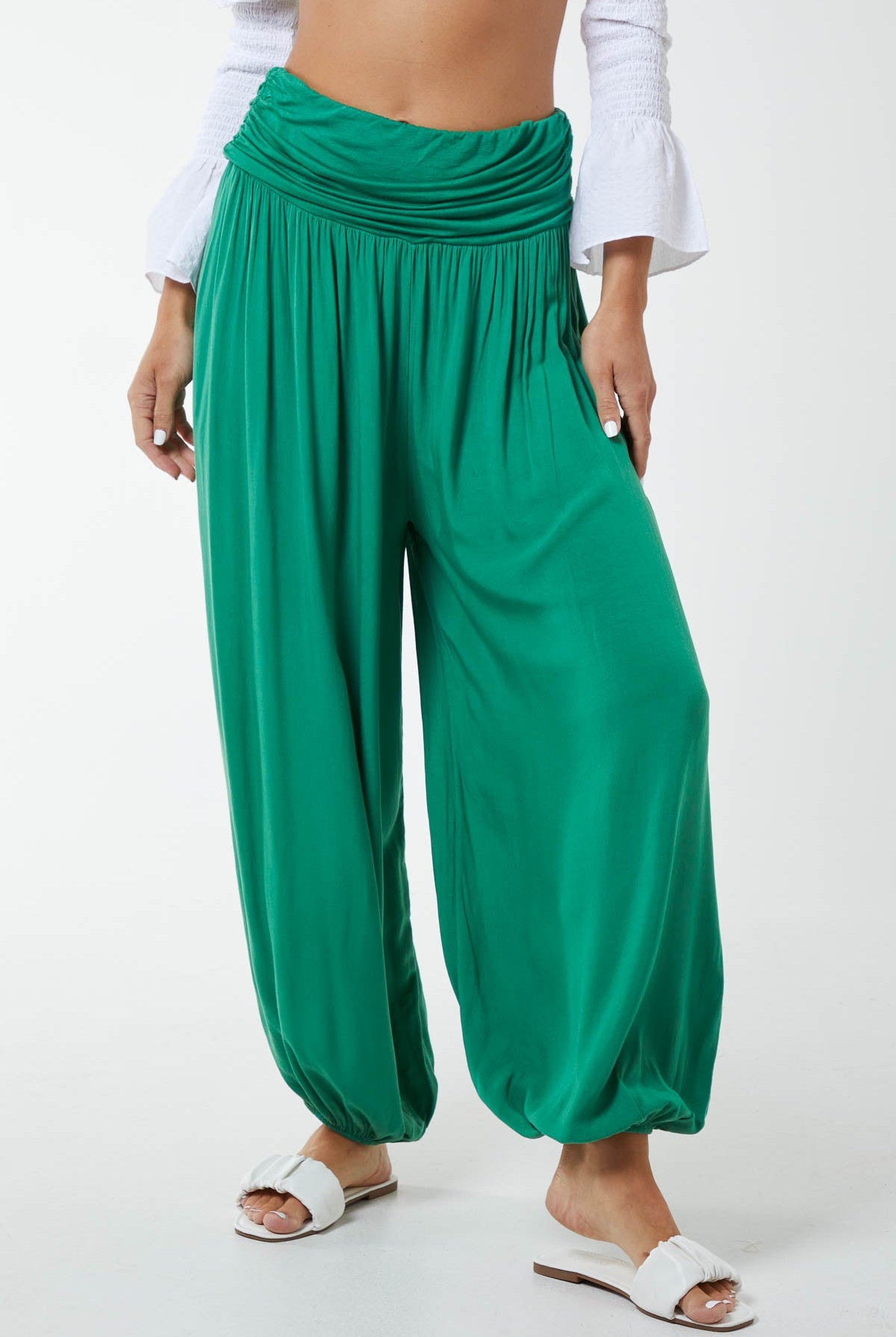 Harem Jersey Waistband Trousers TRS1 WearAll Jade One Size