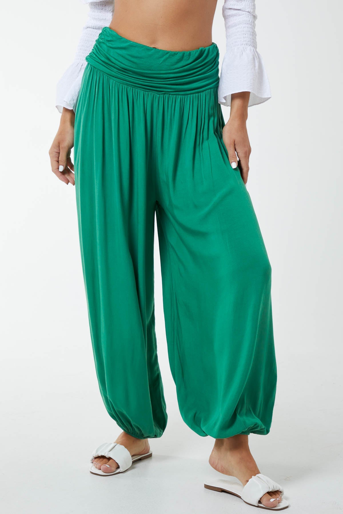 Harem Jersey Waistband Trousers TRS1 WearAll Jade One Size
