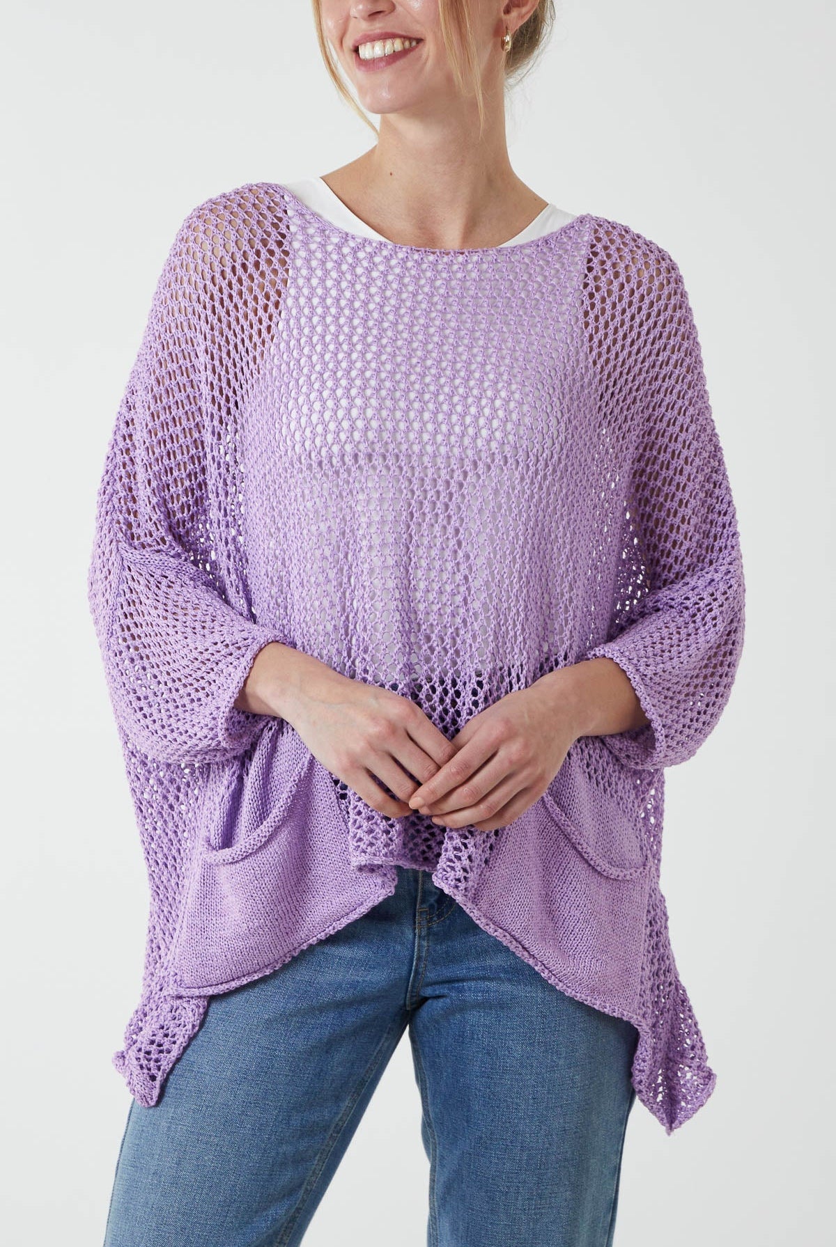 Two Pocket Crochet Blouse TOPMF2 WearAll Lilac One Size