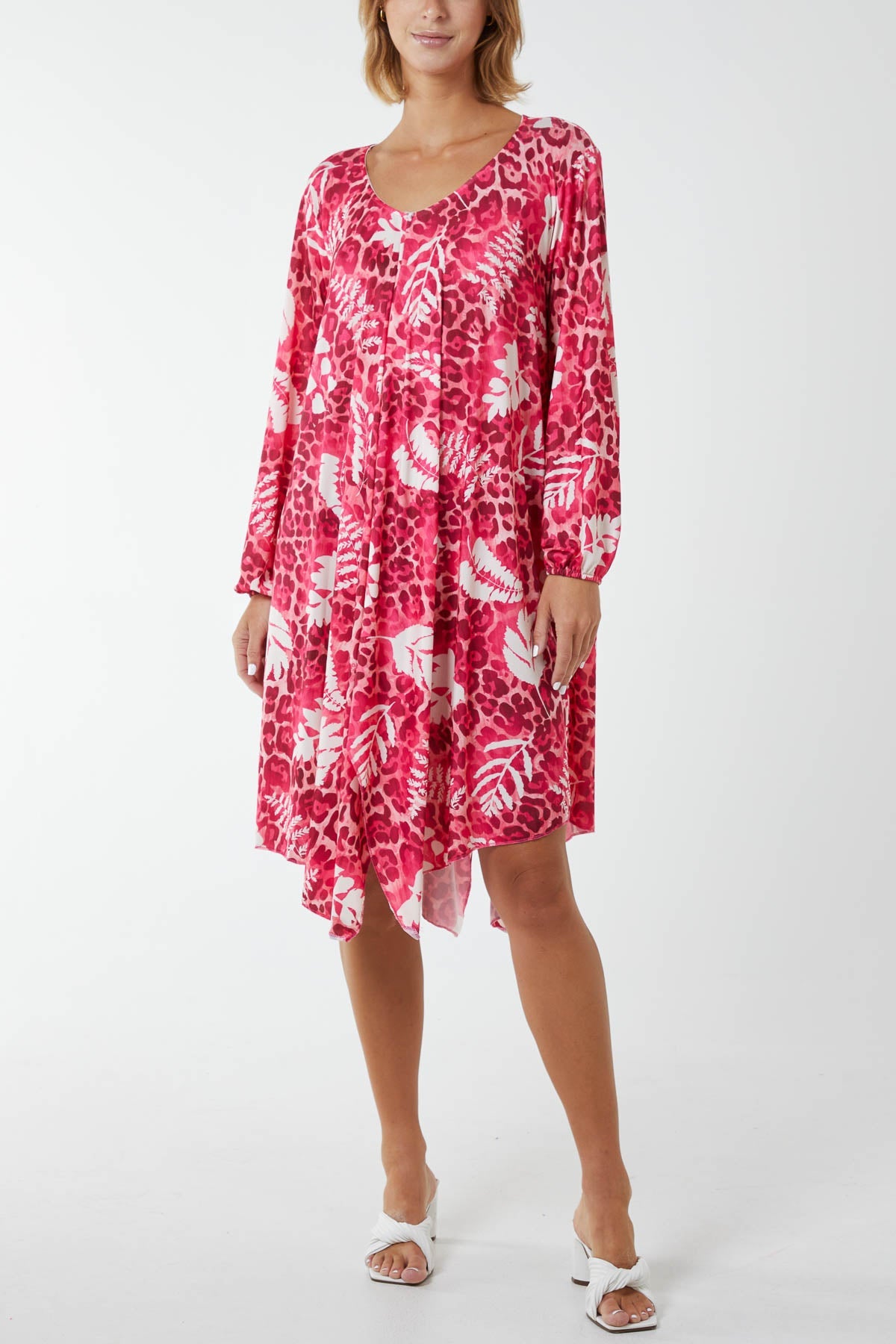 Animal Printed Trapeze Swing Dress DMF2 WearAll Hot Pink One Size