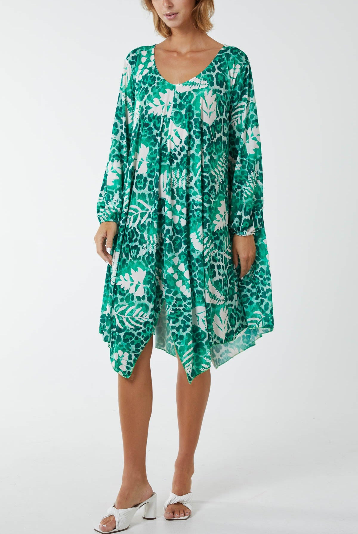 Animal Printed Trapeze Swing Dress DMF2 WearAll Jade One Size