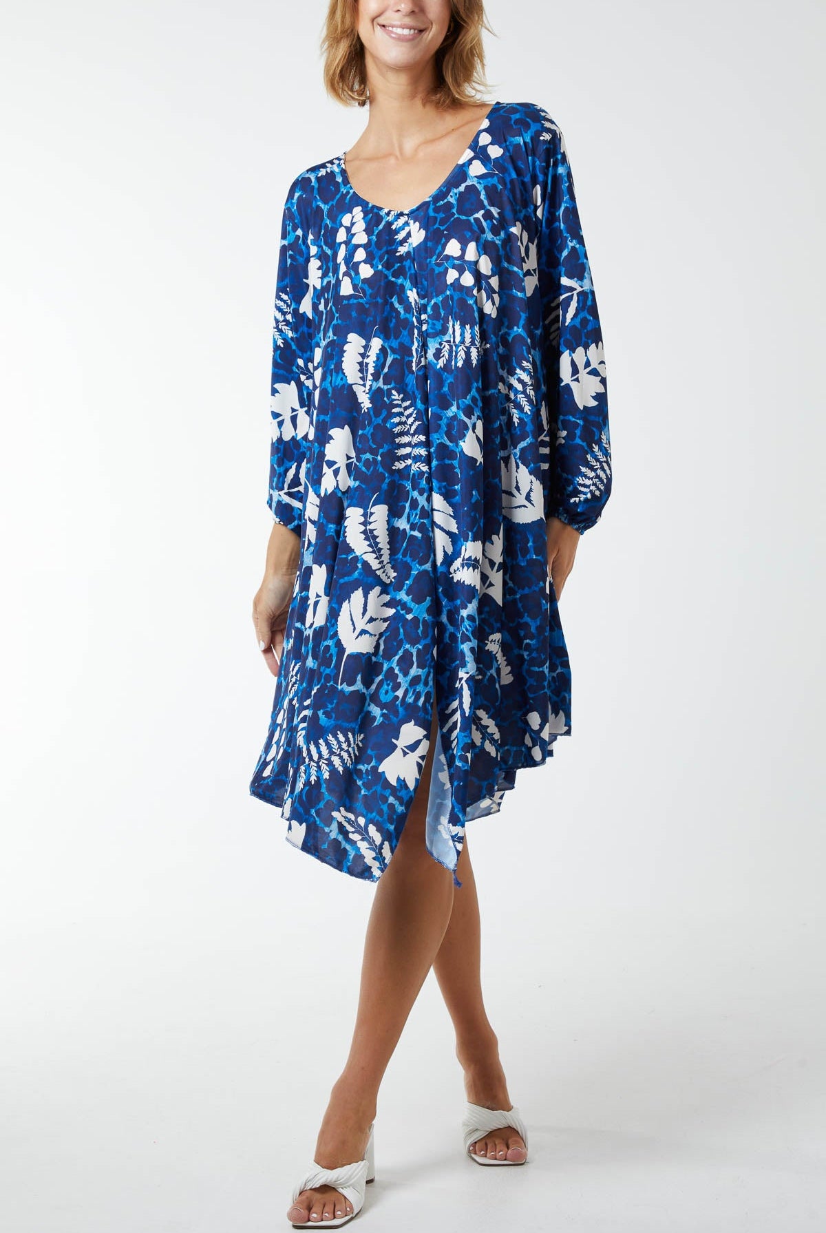 Animal Printed Trapeze Swing Dress DMF2 WearAll Royal Blue One Size